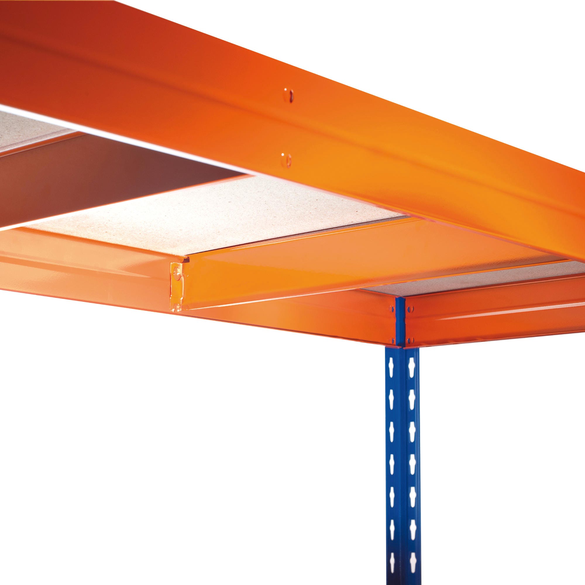 Raft metalic depozitare, Stabil 220, 192 x 120 x 50 cm, portocaliu si albastru, 220 kg/polita
