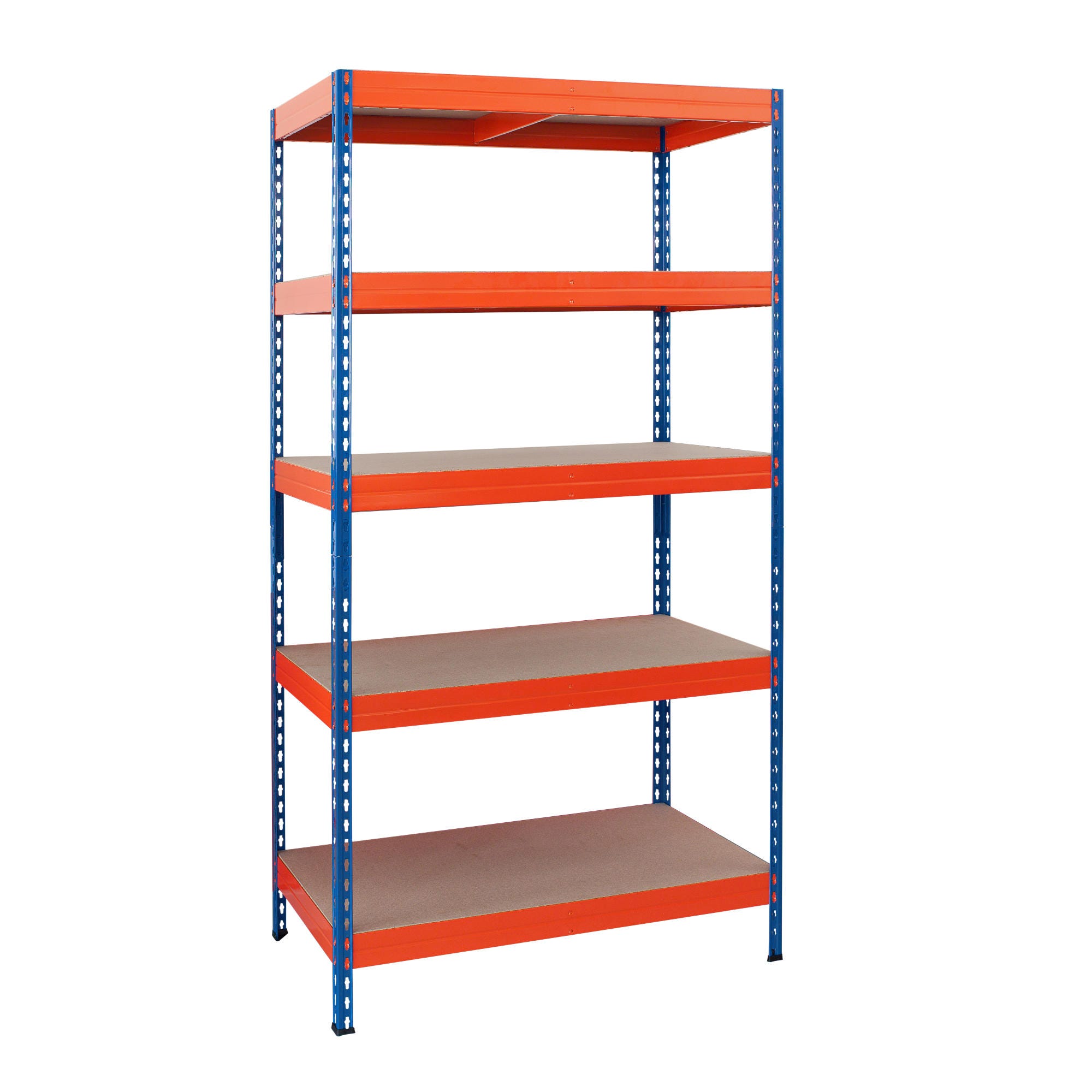 Raft metalic depozitare, Rivet, 192 x 100 x 50 cm, portocaliu + albastru, 300 kg/polita
