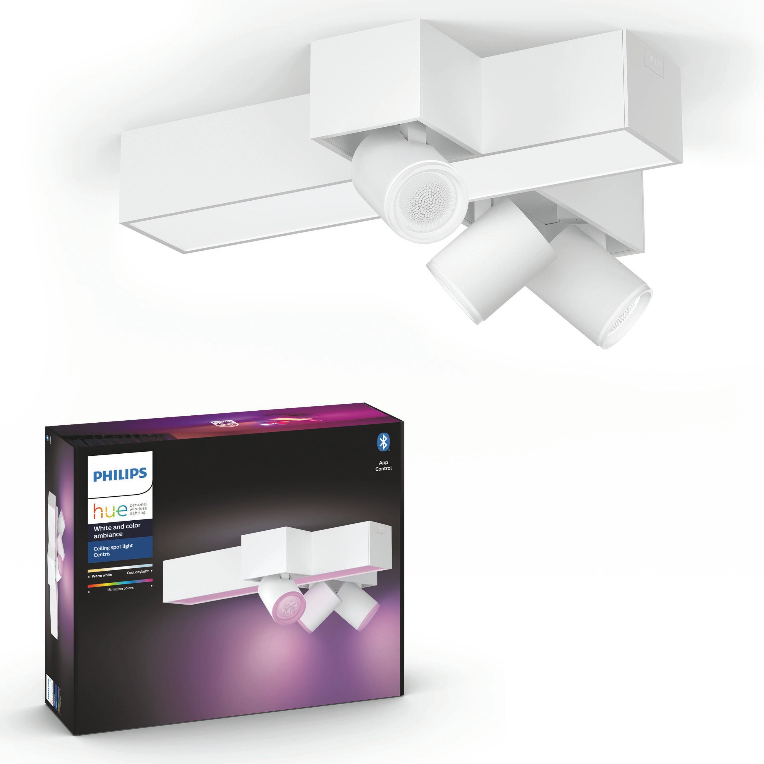 Plafoniera LED RGB inteligenta Philips Hue Centris 5060831P7, 3 x 5.7W + 11W, 1540lm, lumina calda / rece / multicolora, dimabila, alba
