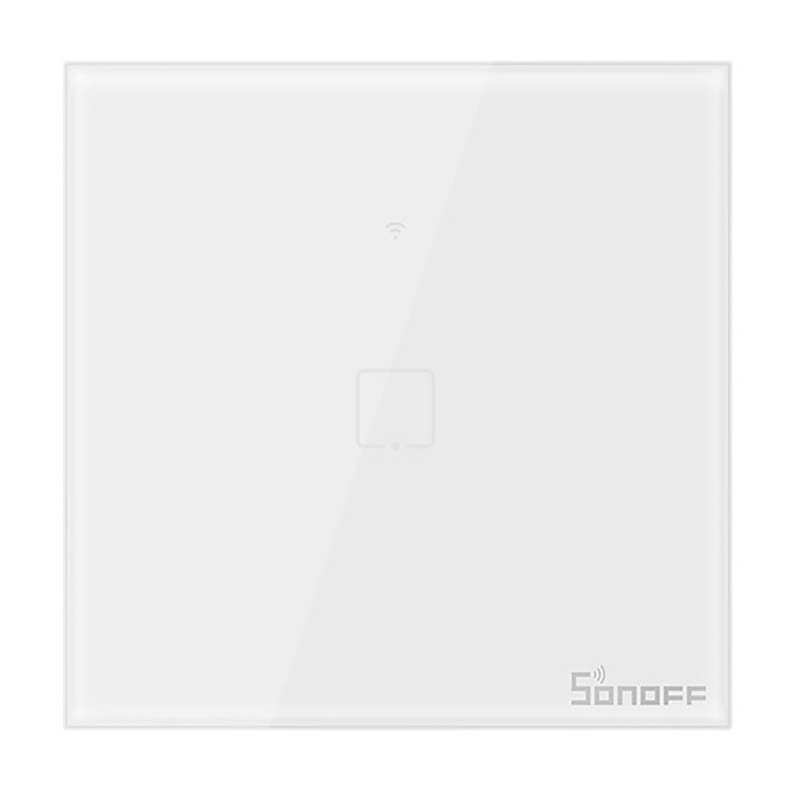 Intrerupator touch smart / inteligent, simplu cu indicator luminos Sonoff T1EU1C, wireless, incastrat, alb