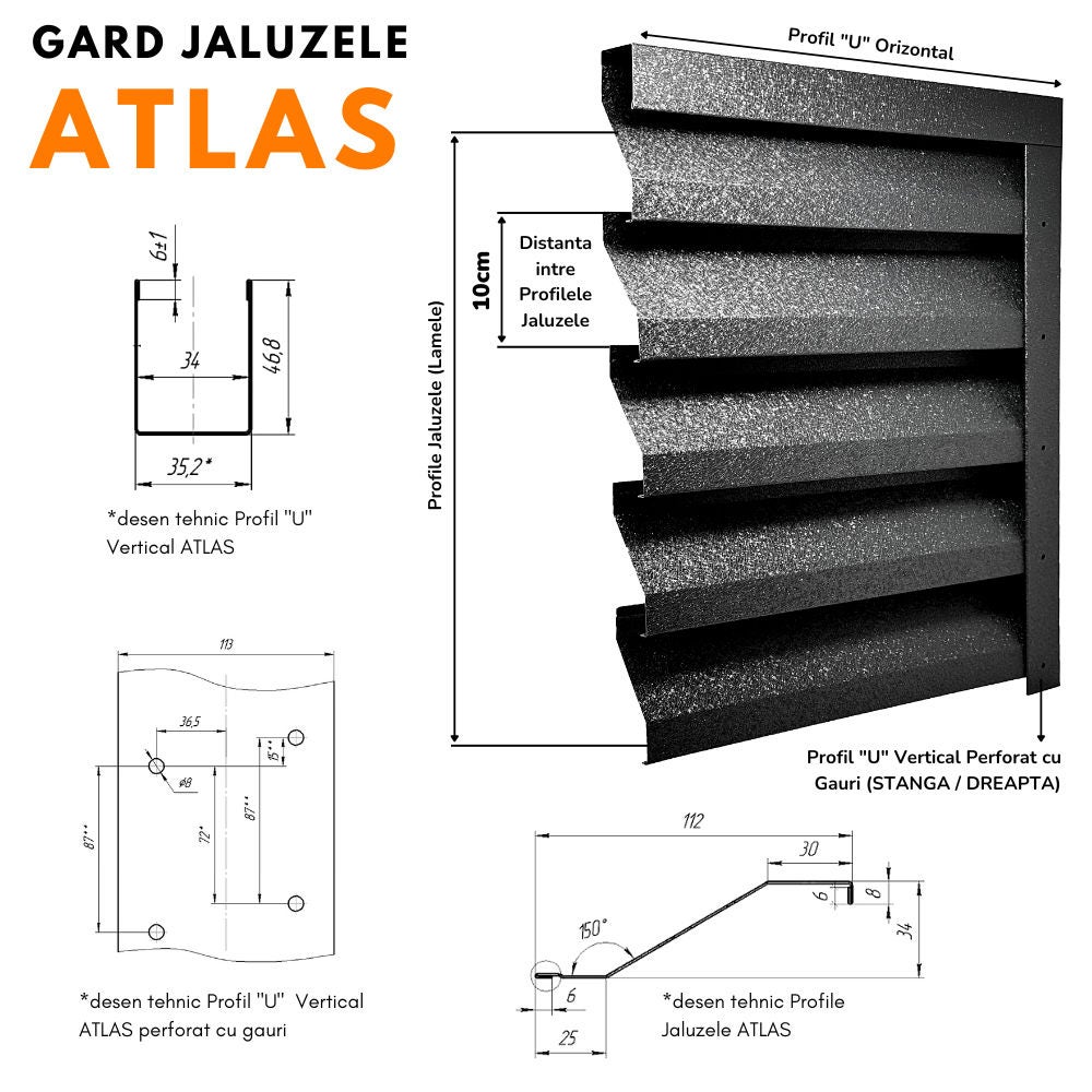 Panou gard jaluzea Atlas, tabla din otel zincat, maro (RAL 8019), hi-mat - fata, lucios - spate, 2045 x 900 x 0.5 mm