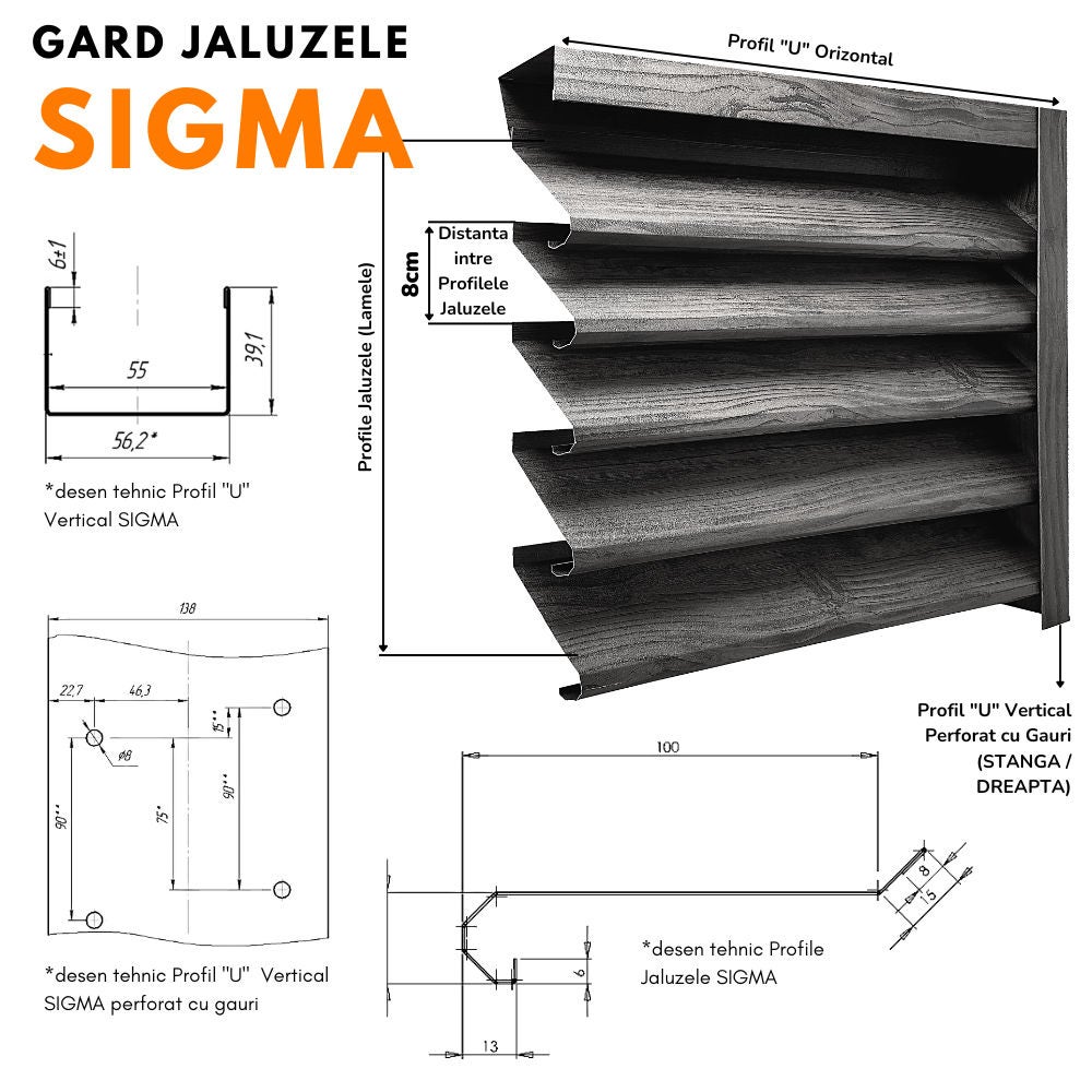 Panou gard jaluzea Sigma, tabla din otel zincat, gri (RAL 7024), mat - fata, lucios - spate (bgm), 1500 x 2000 x 0.45 mm