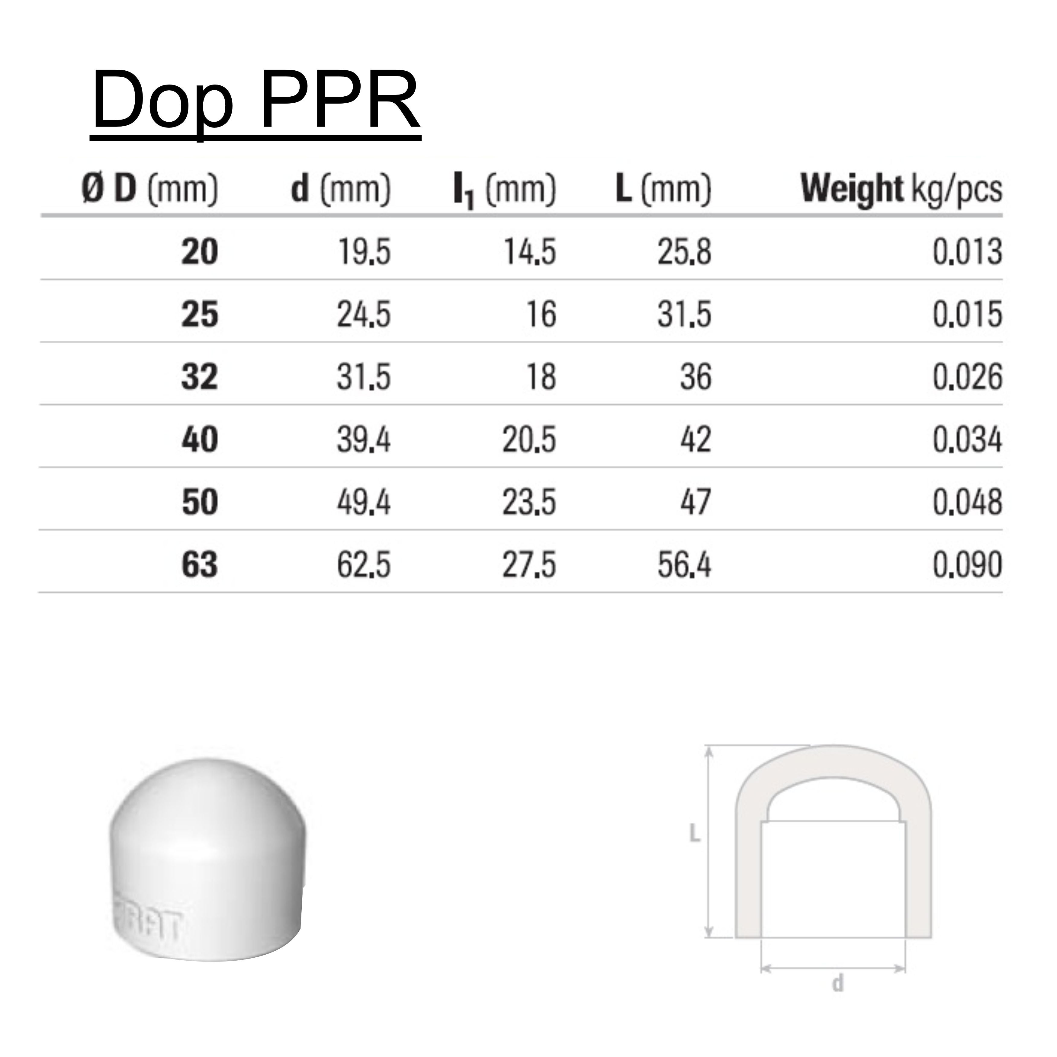 Dop PPR, de proba, D 20 mm, alb