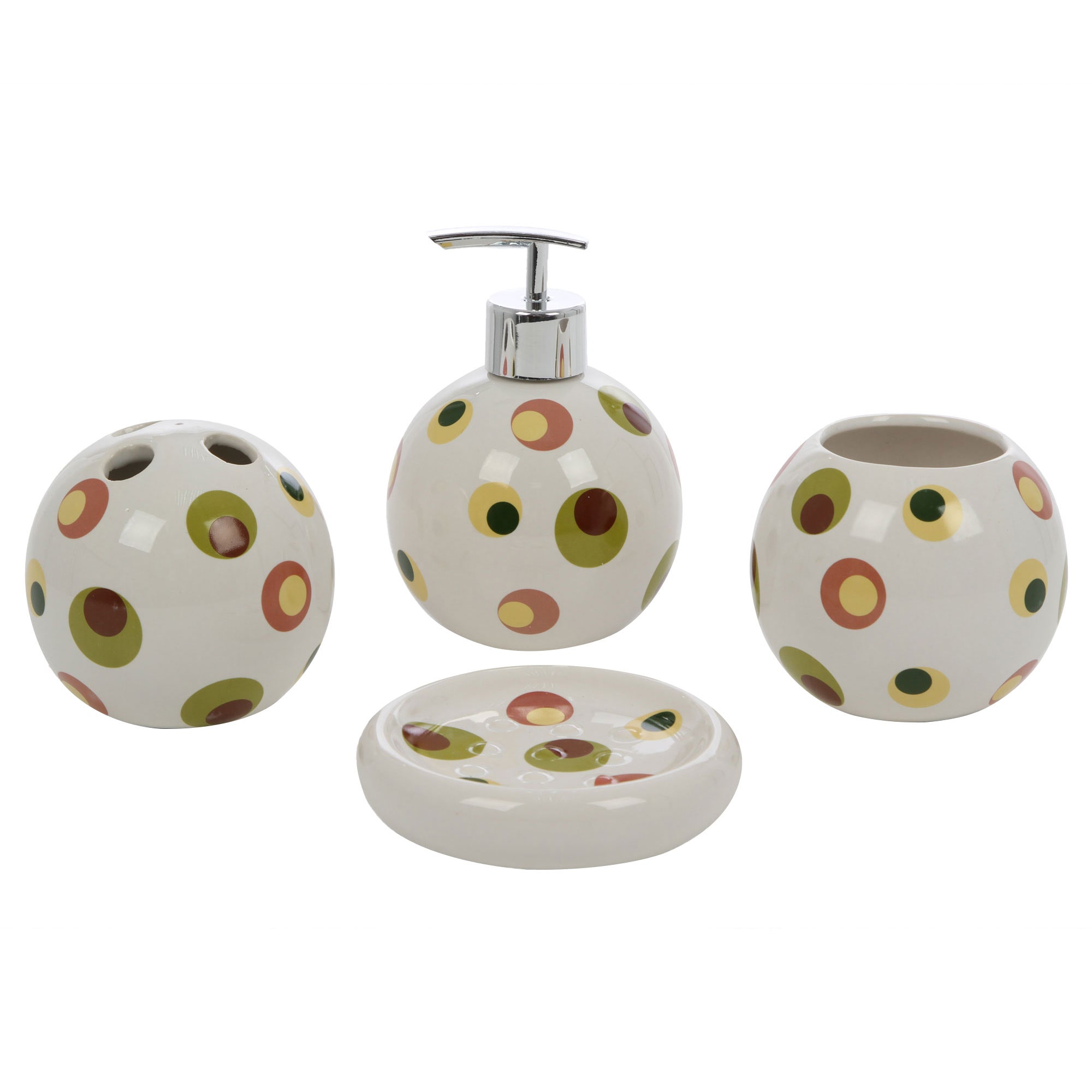Set accesorii pentru baie, Kadda 1106243, ceramica, 4 piese, model cu buline
