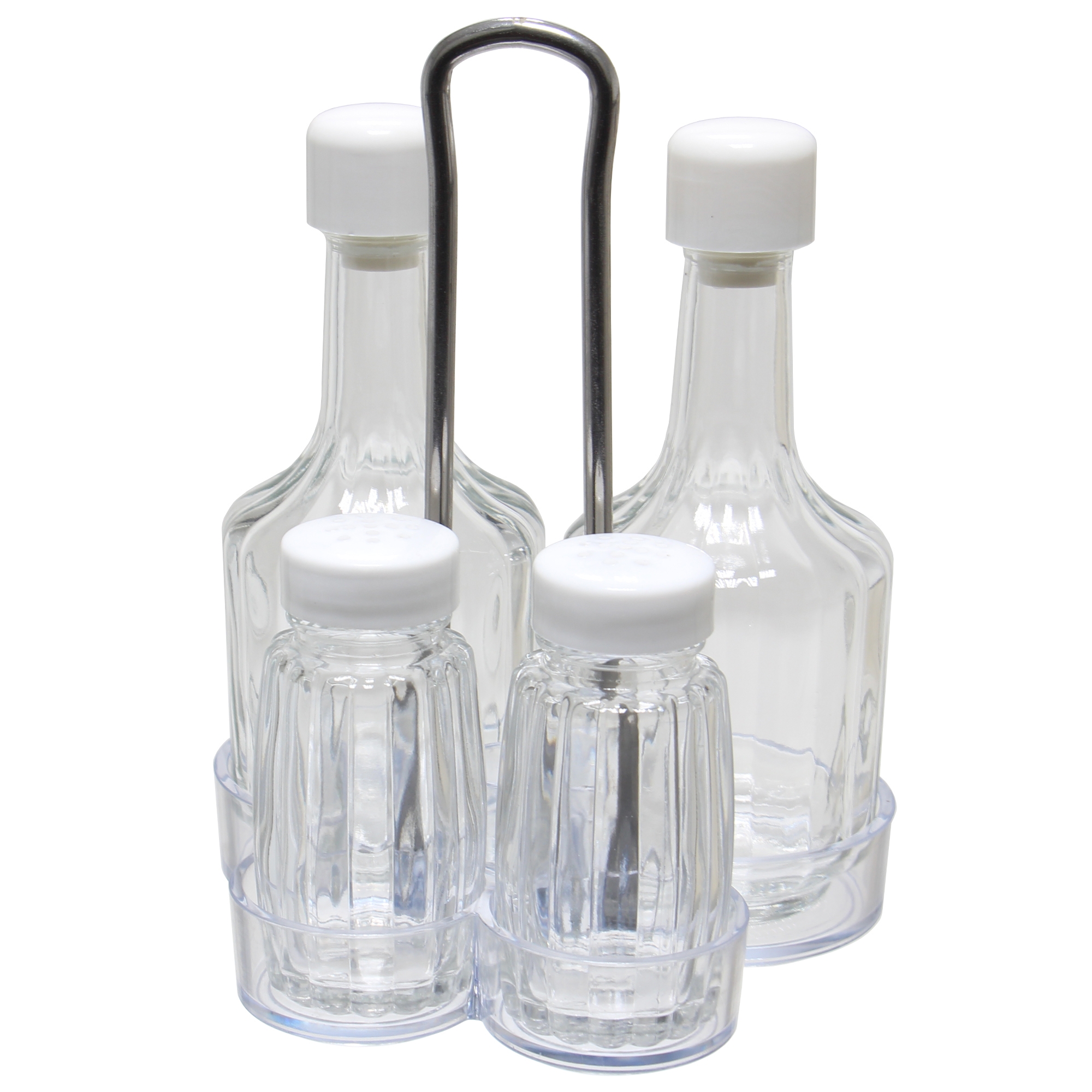 Oliviera cu 4 recipiente pentru condimente AB51, sticla + pvc, 11 x 10 x 18 cm