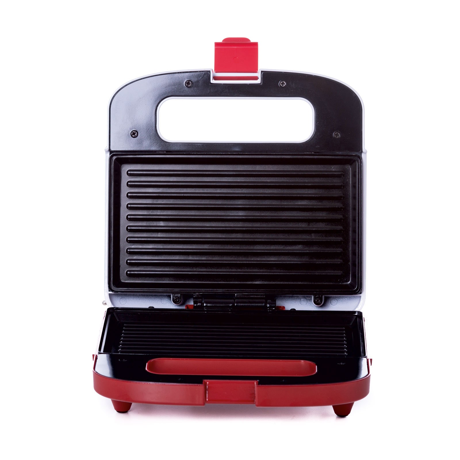 Sandwich maker Albatros S2A-750, 750 W, placi neaderente tip grill, maner termorezistent, indicator luminos incalzire, alb + rosu