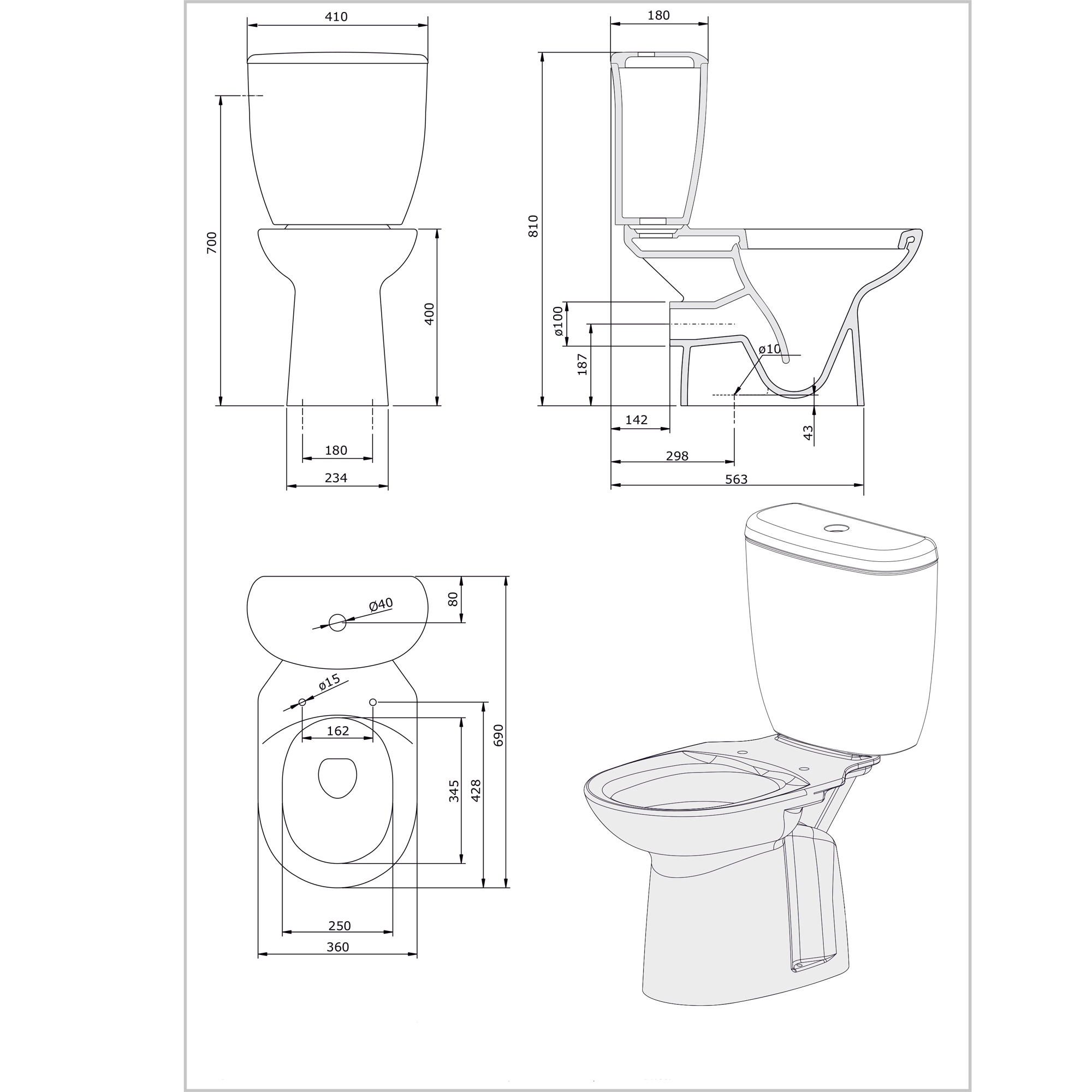 Set vas WC + rezervor + mecanism + capac Sanindusa  Aveiro, din ceramica, 36 x 81 x 69 cm
