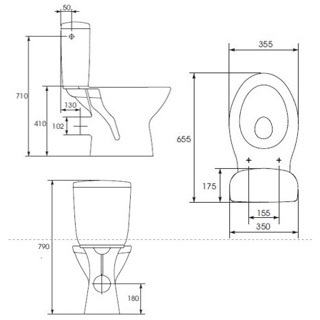 Set vas WC + rezervor + mecanism + capac, Cersanit Classik K100-369, din ceramica, 35.5 x 79 x 65.5 cm