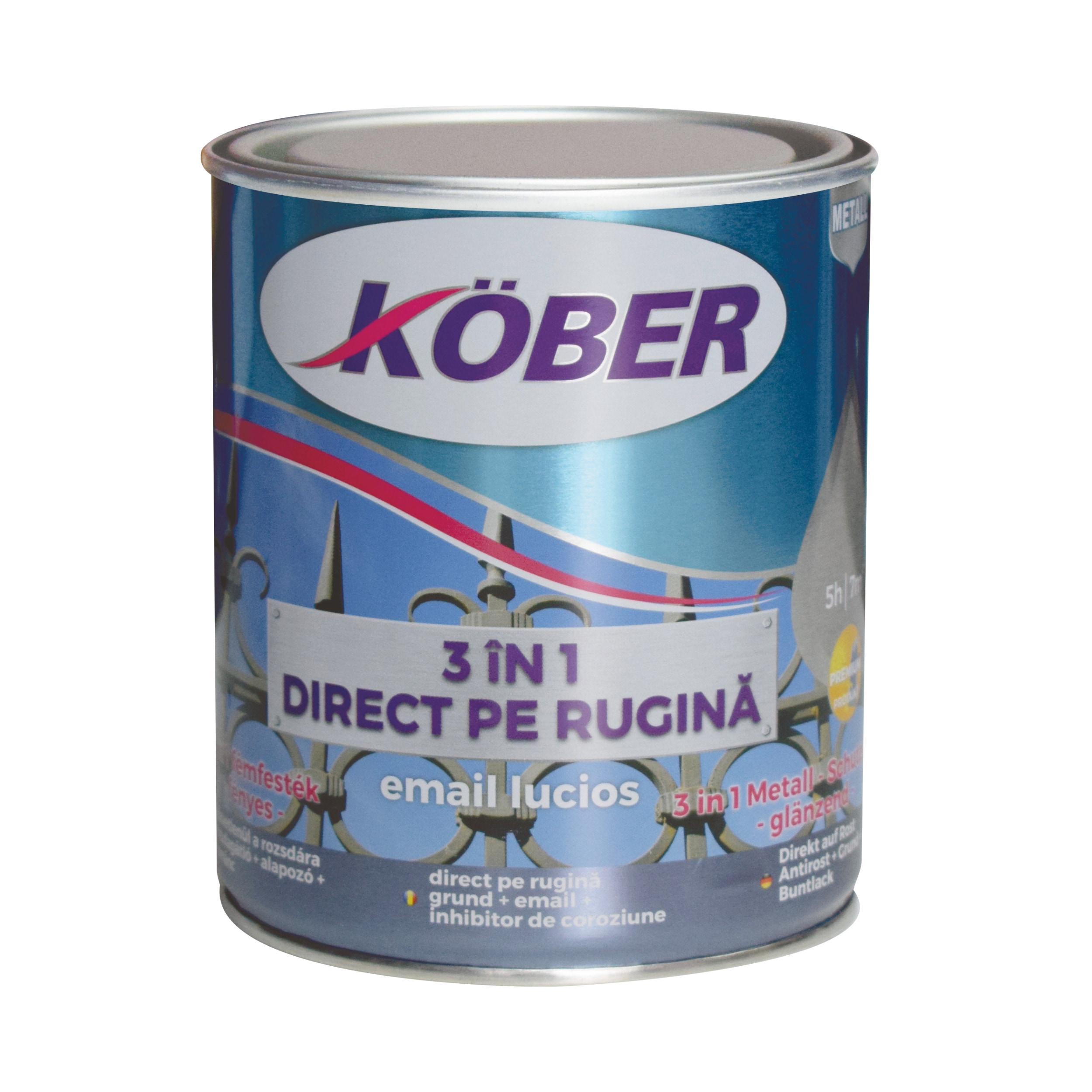 Vopsea alchidica pentru metal Kober 3 in 1, interior / exterior, argintiu, 0.75 L
