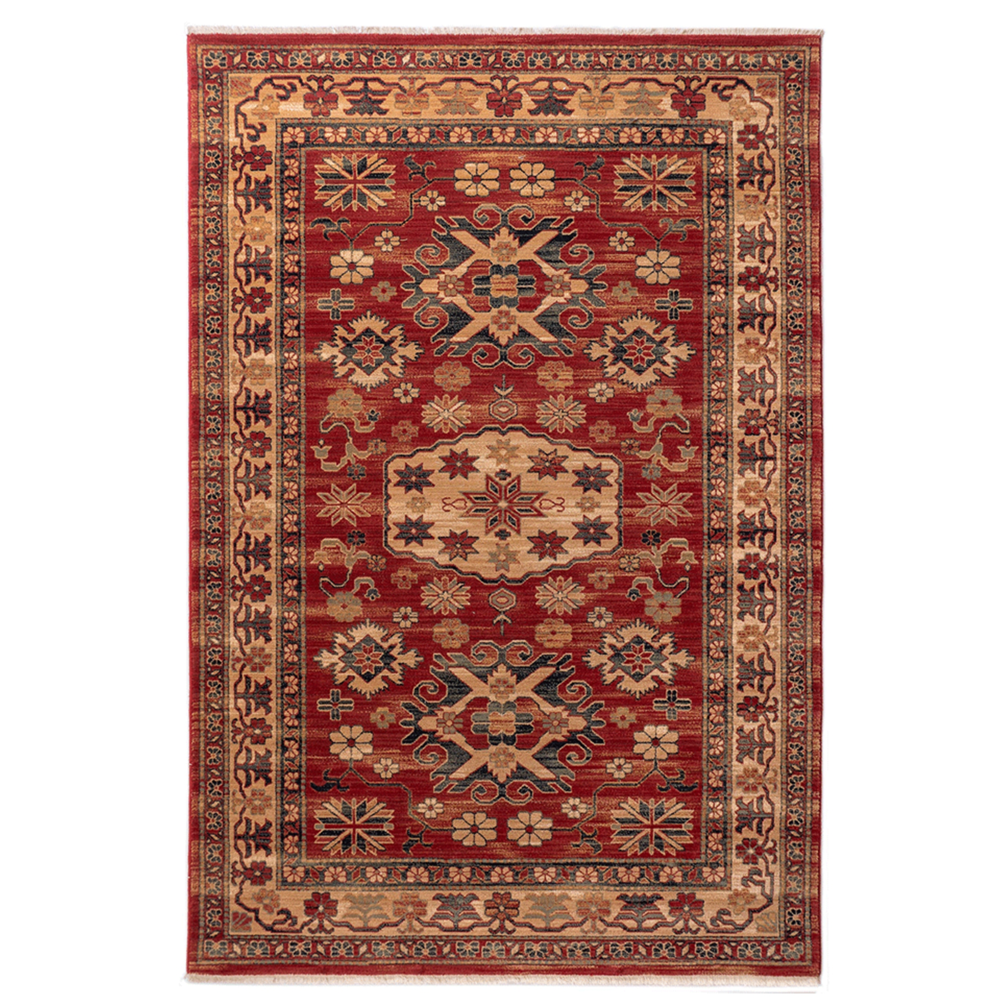 Covor living / dormitor Carpeta Antique 28561-53588, 120 x 145 cm, lana, bej + maro + rosu, dreptunghiular