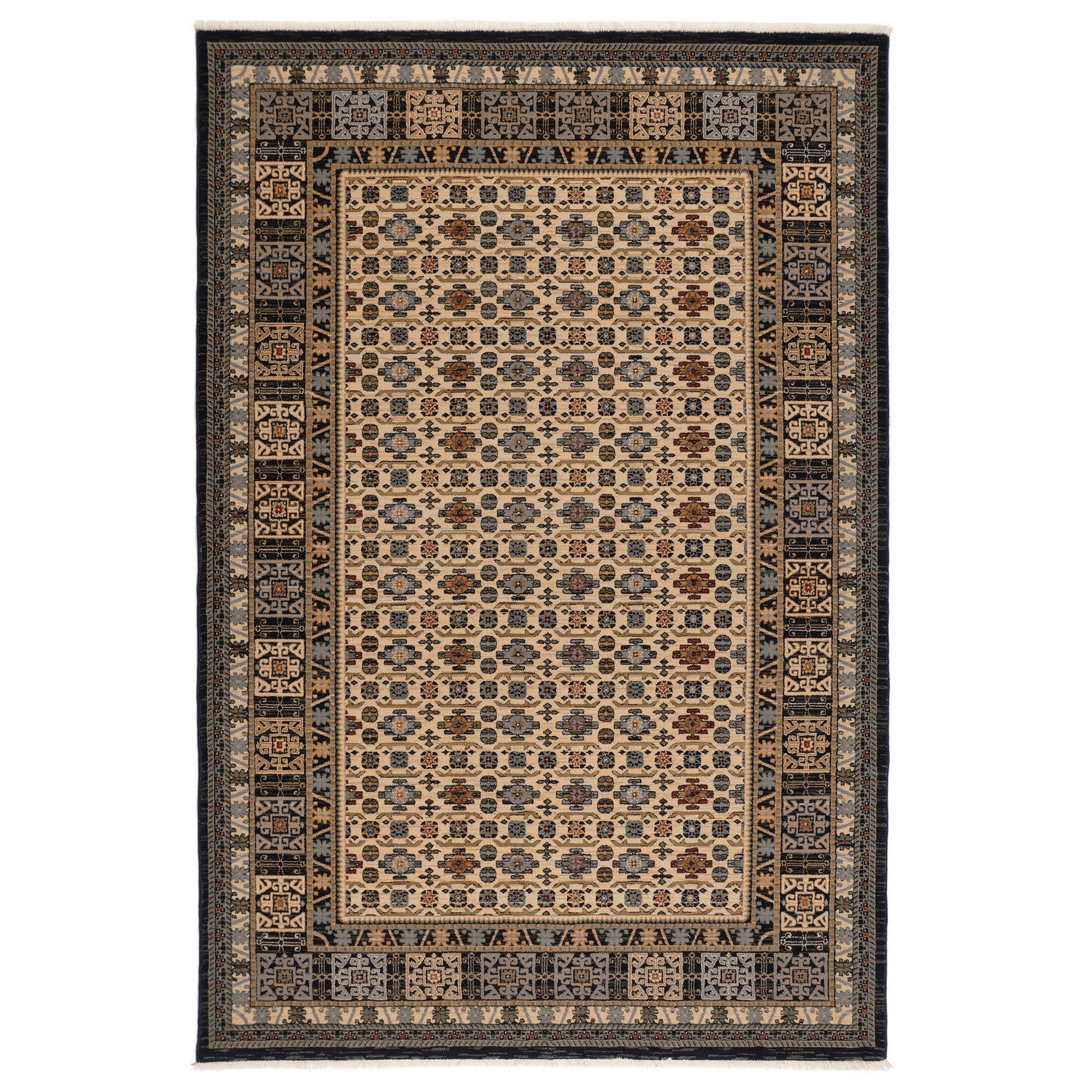 Covor living / dormitor Carpeta Antique 64281-53551, 80 x 145 cm, lana, maro + bej + albastru, dreptunghiular