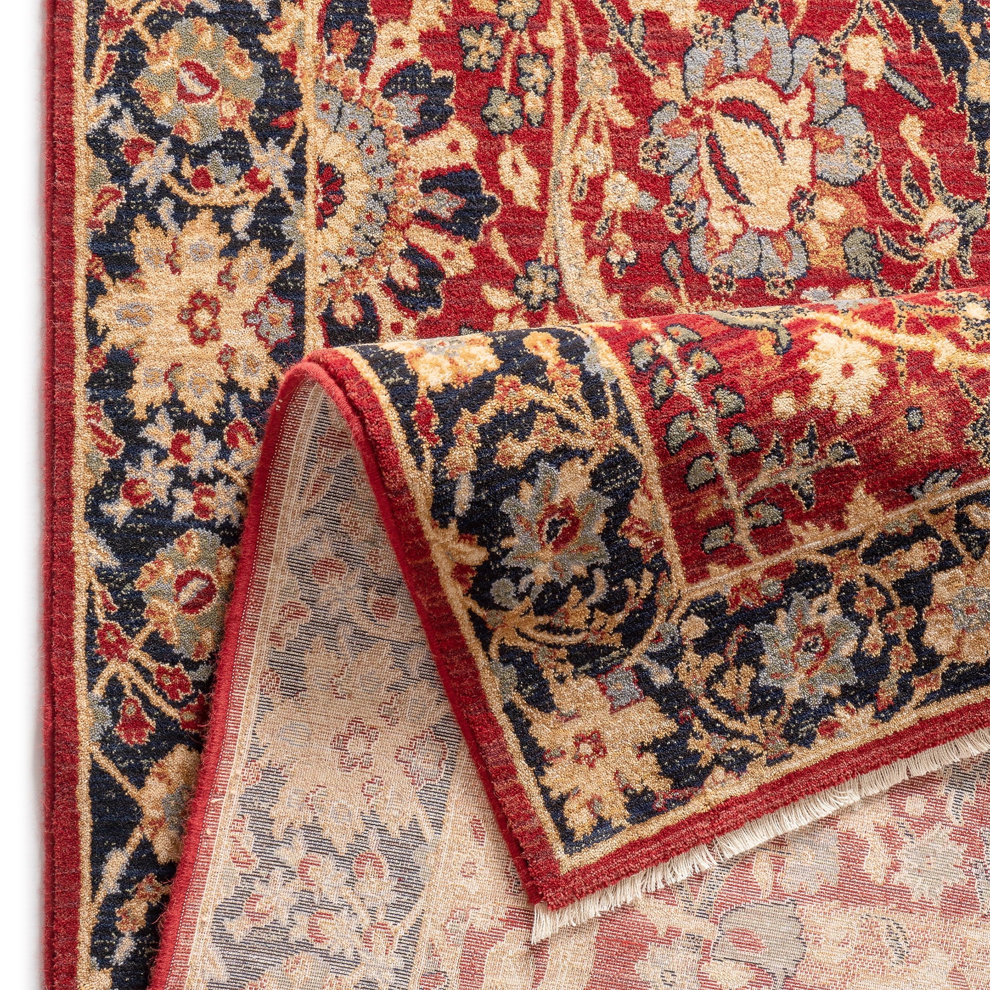 Covor living / dormitor Carpeta Antique 66501-53578, 80 x 145 cm, lana, rosu + bej + bleumarin + maro, dreptunghiular