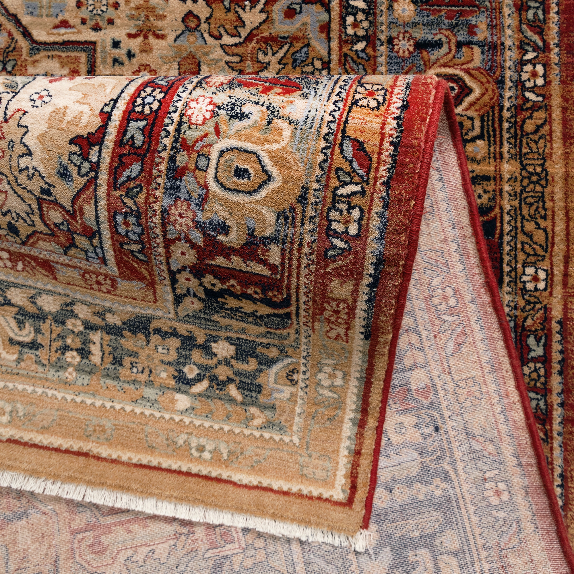 Covor living / dormitor Carpeta Antique 75181-53528, 60 x 85 cm, lana, bej + maro + rosu + bleumarin, dreptunghiular