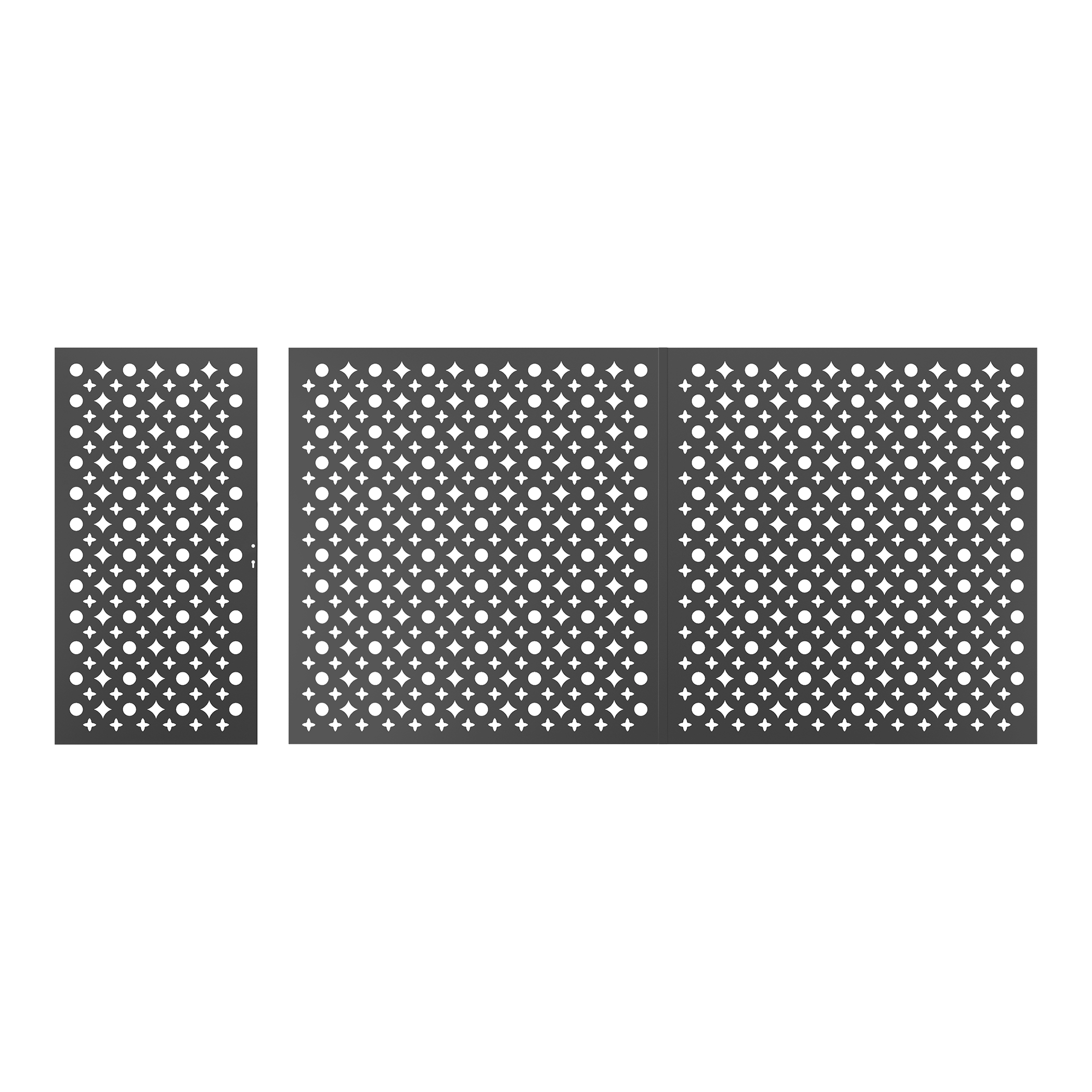 Porti metalice din tabla decupata, set poarta pietonala (stanga) si poarta auto, aluminiu, negru (RAL 9005), M40, 4280 x 1800 mm