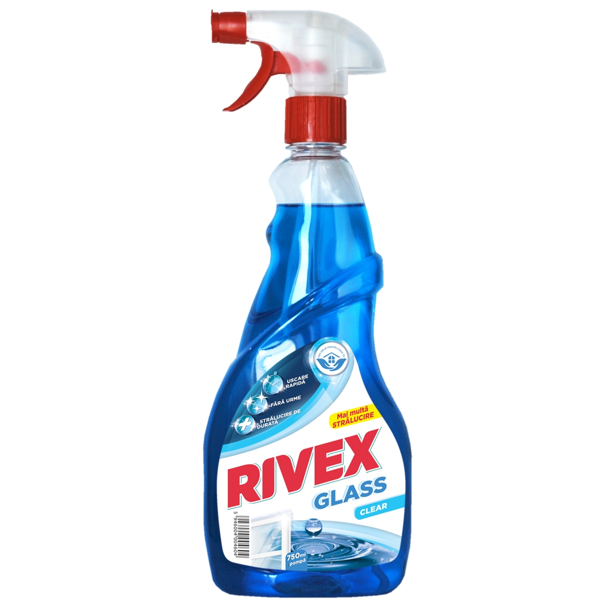Solutie geamuri Rivex Clear, fresh, uscare rapida, cu pulverizator, 750 ml
