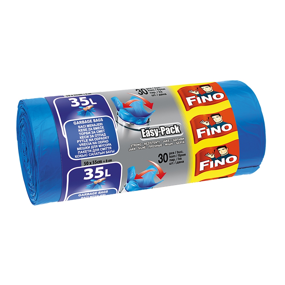 Saci menajeri / gunoi Fino Easy Pack, cu prindere, albastru, 35L, 50 x 56 cm, 30 buc