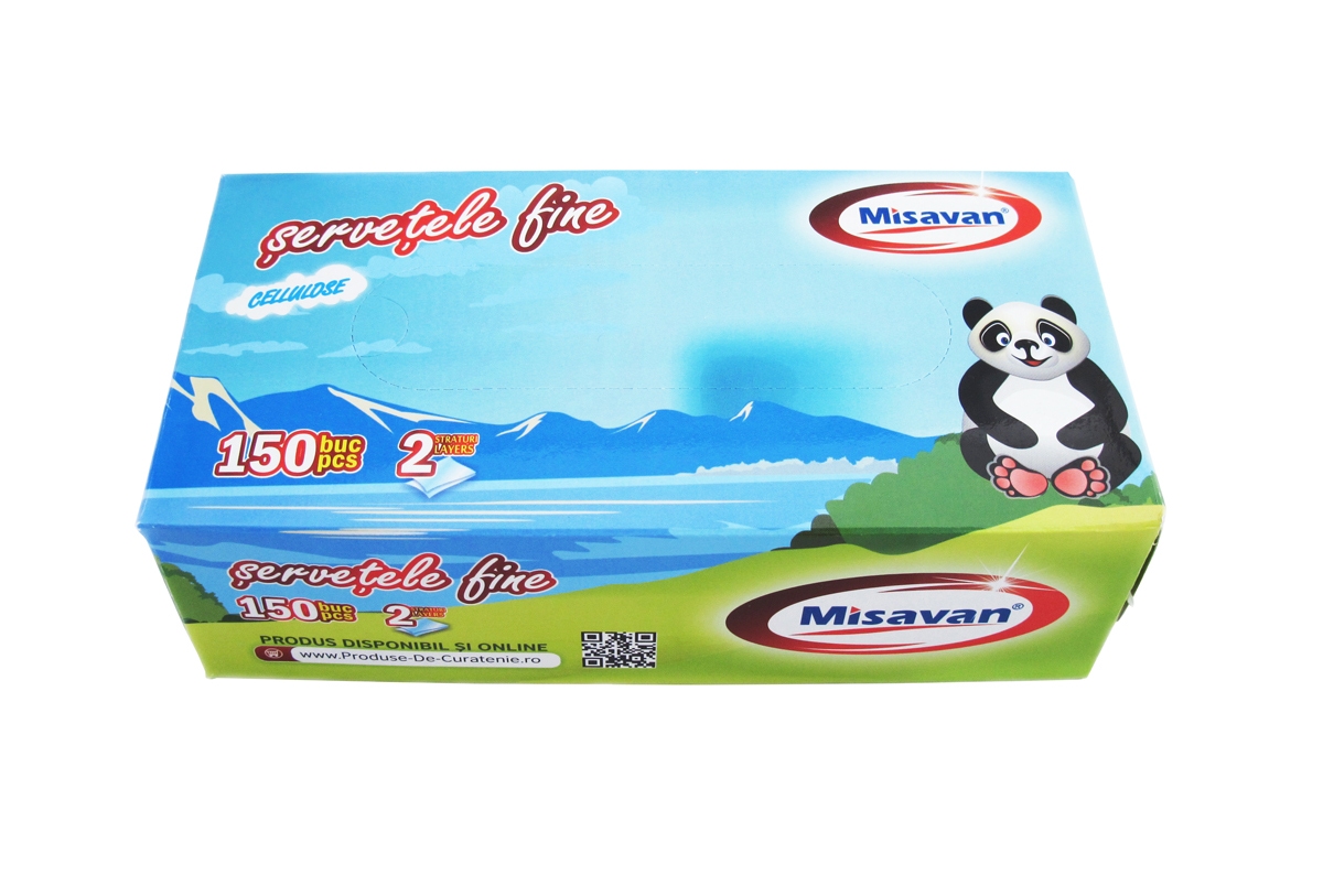 Servetele Misavan, albe, 1 strat, 150 buc / cutie