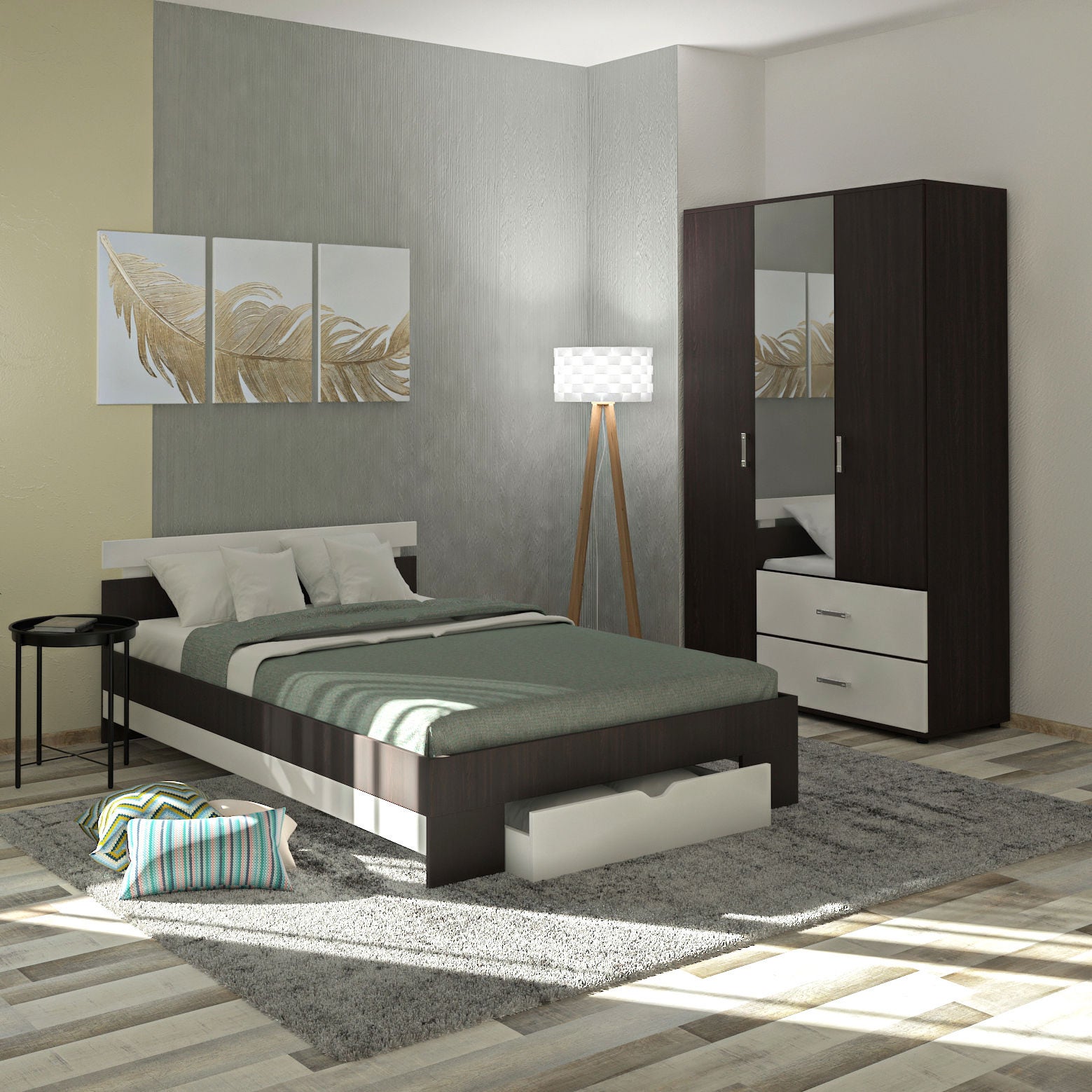 Dulap dormitor Raul, magia + alb, 3 usi, cu oglinda, 120 x 52 x 206 cm, 3C