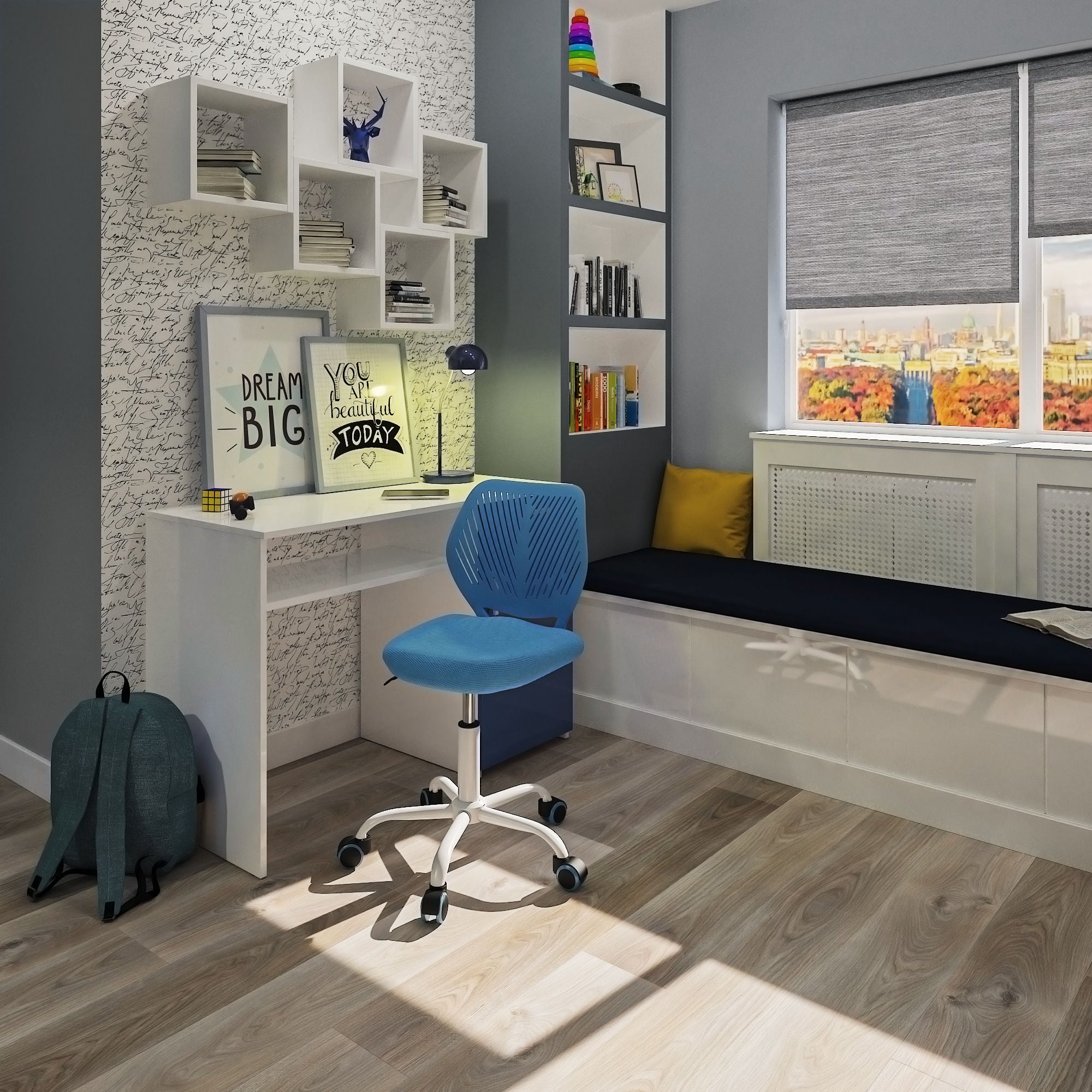 Scaun birou operational pentru copii Carnation, rotativ, mesh, albastru