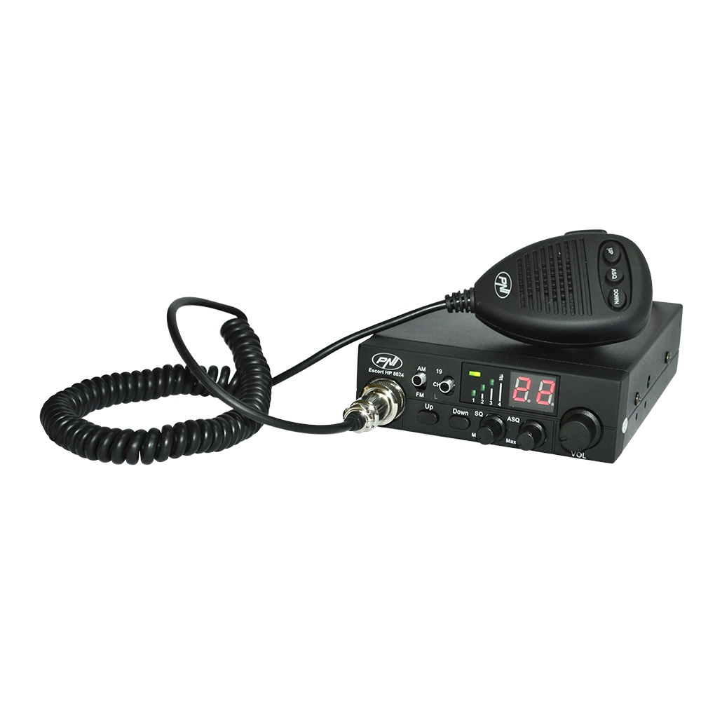 Statie radio auto CB PNI Escort HP 8024, 4 W, 12 V - 24 V, squelch automat reglabil, functie blocare taste, buton canale urgenta 9/19, conexiune difuzor suplimentar