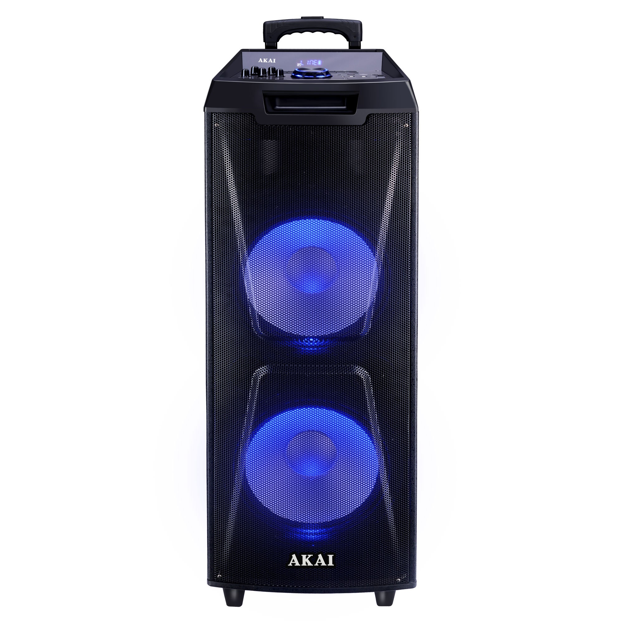 Boxa portabila activa Akai ABTS-AW122, 60 W, Bluetooth, USB, TF slot, Aux in, radio FM, sistem lumini disco, functie Record, negru, microfon, telecomanda
