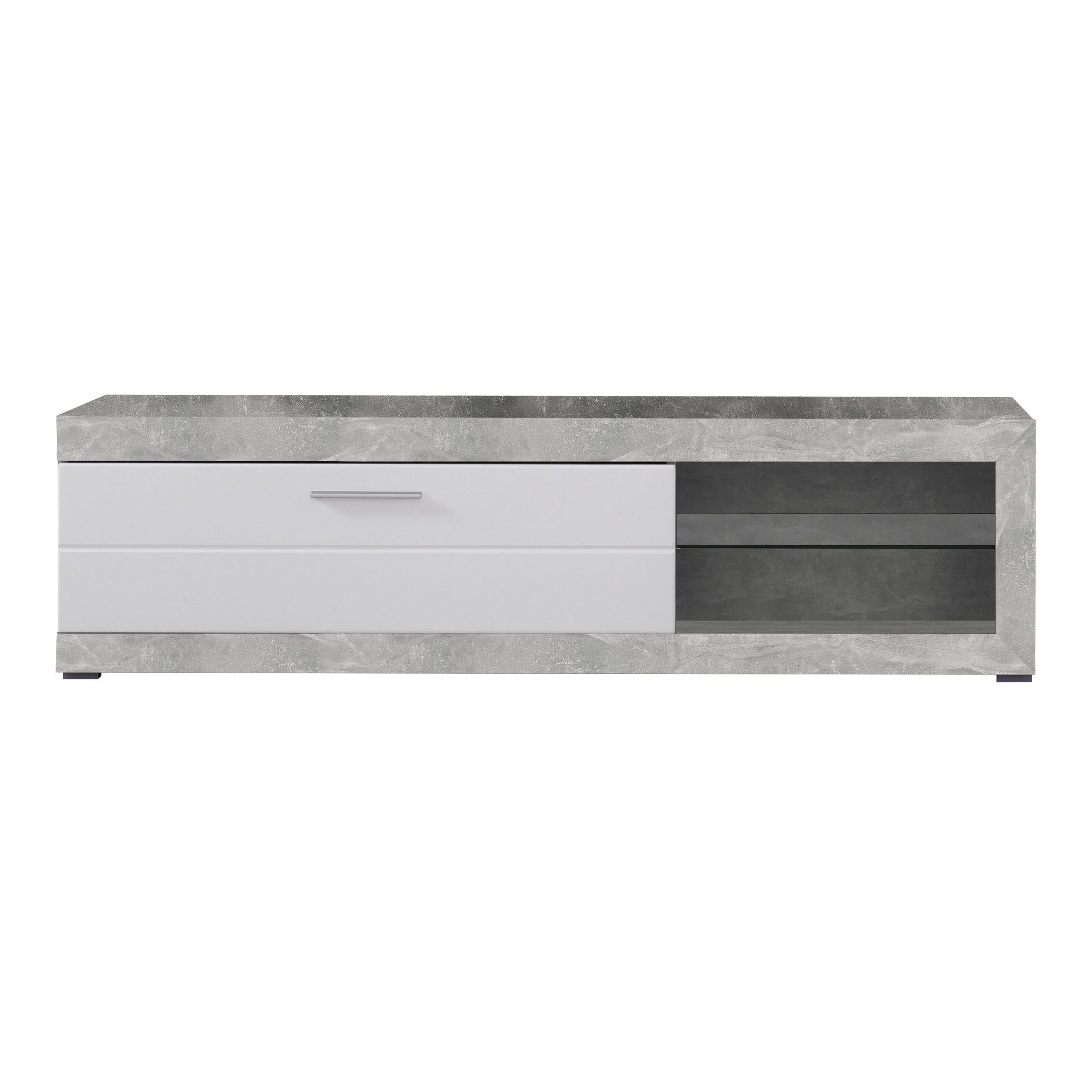 Comoda TV Remo, beton + folie lucioasa alba, 162 x 41.5 x 43.5 cm, 1C