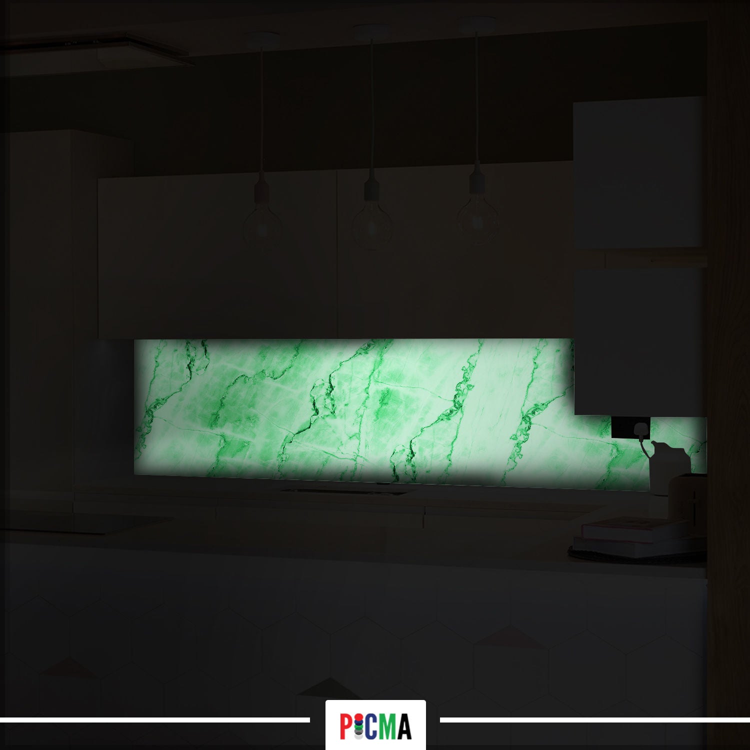 Panou decorativ bucatarie Splashback, compozit, luminescent, SPB 036, marmura, 2000 x 600 x 3 mm