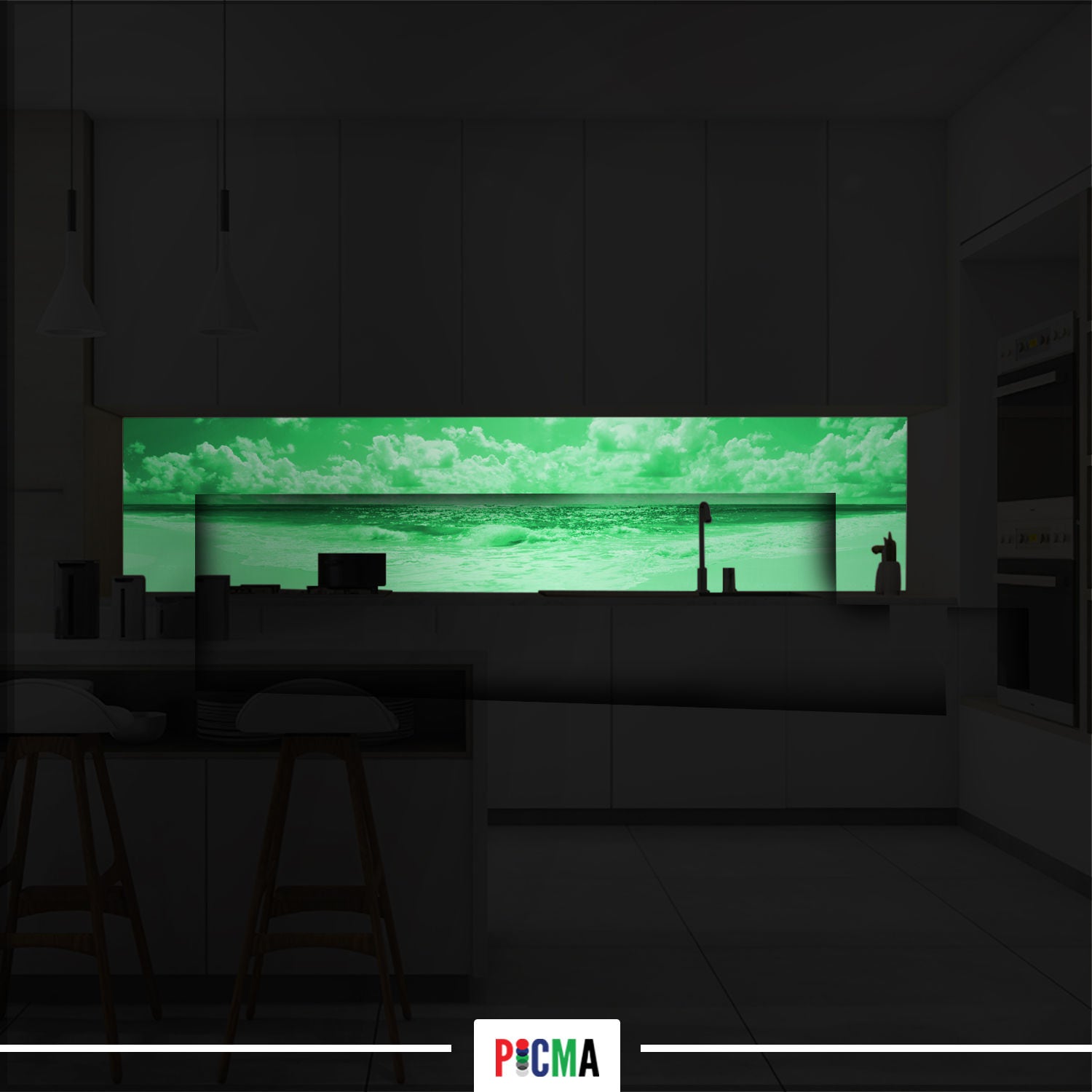 Panou decorativ bucatarie Splashback, compozit, luminescent, SPB 041, plaja, 2600 x 750 x 3 mm