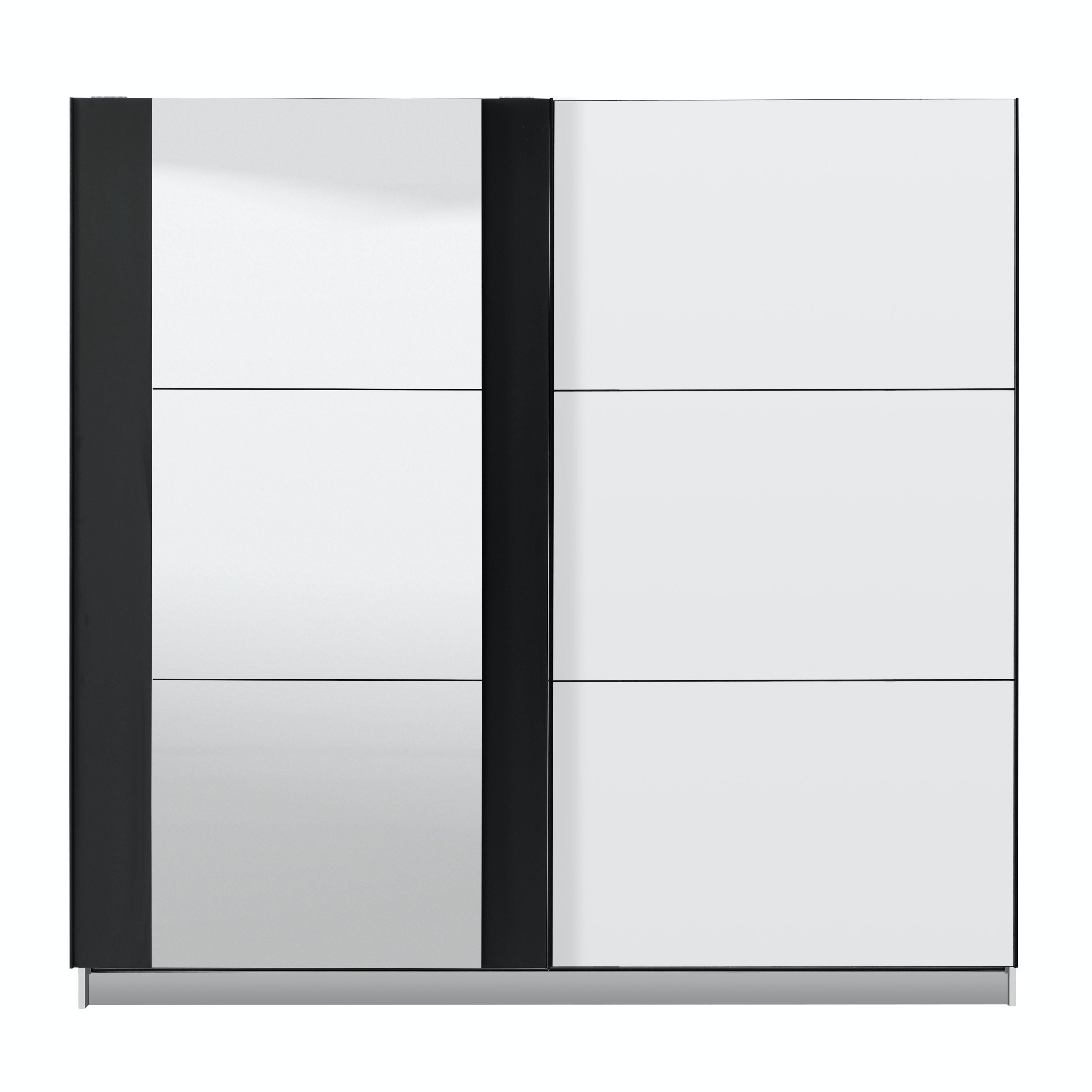 Dulap dormitor Sicilia 220, alb mat + negru, 2 usi glisante, cu oglinda, 217 x 62.5 x 210 cm, 8C