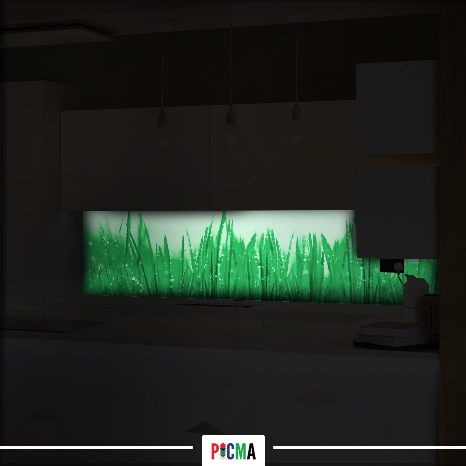 Panou decorativ bucatarie Splashback, compozit, luminescent, SPB 027, iarba, 750 x 600 x 3 mm