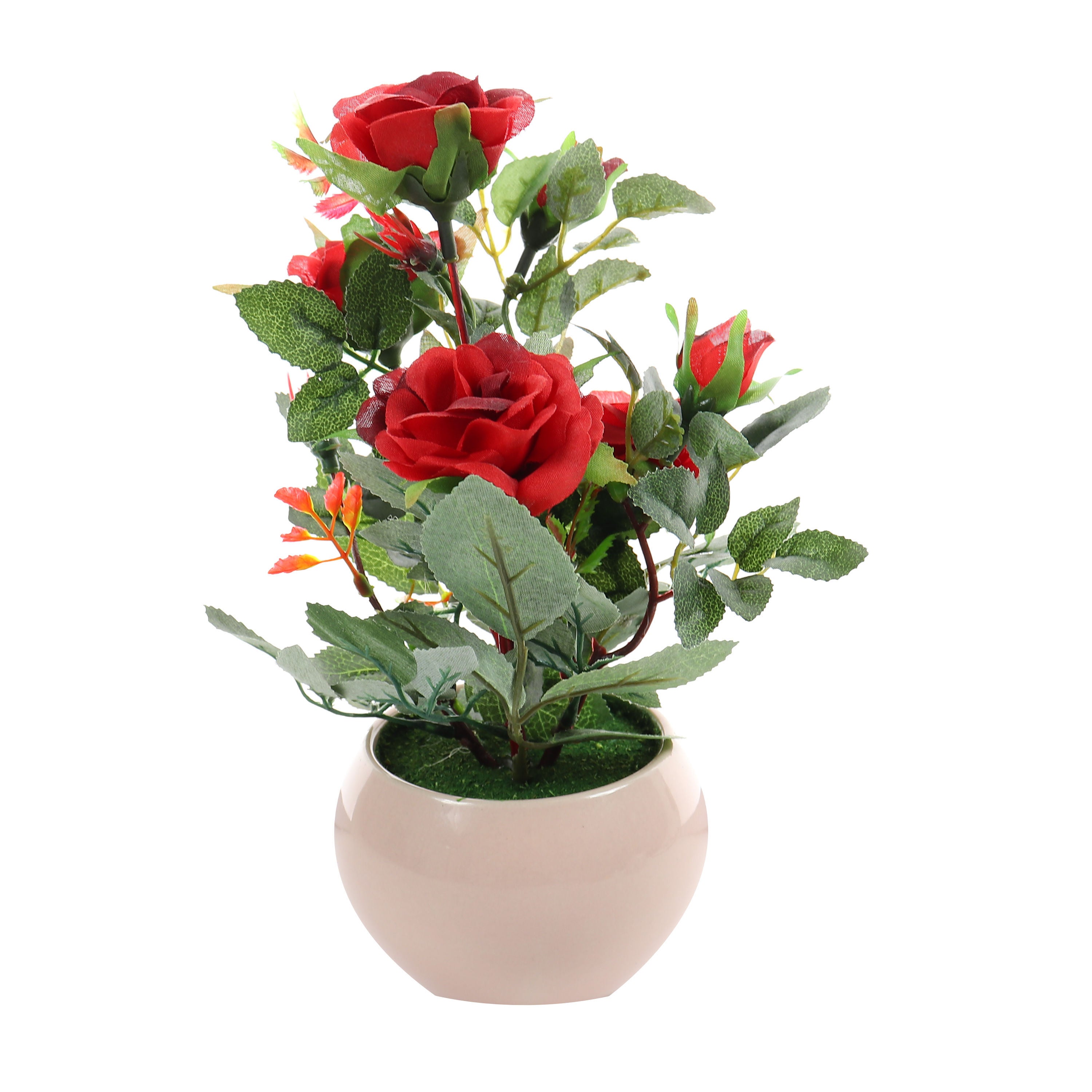 Floare artificiala G1102, trandafir in ghiveci, rosu, H 24 cm