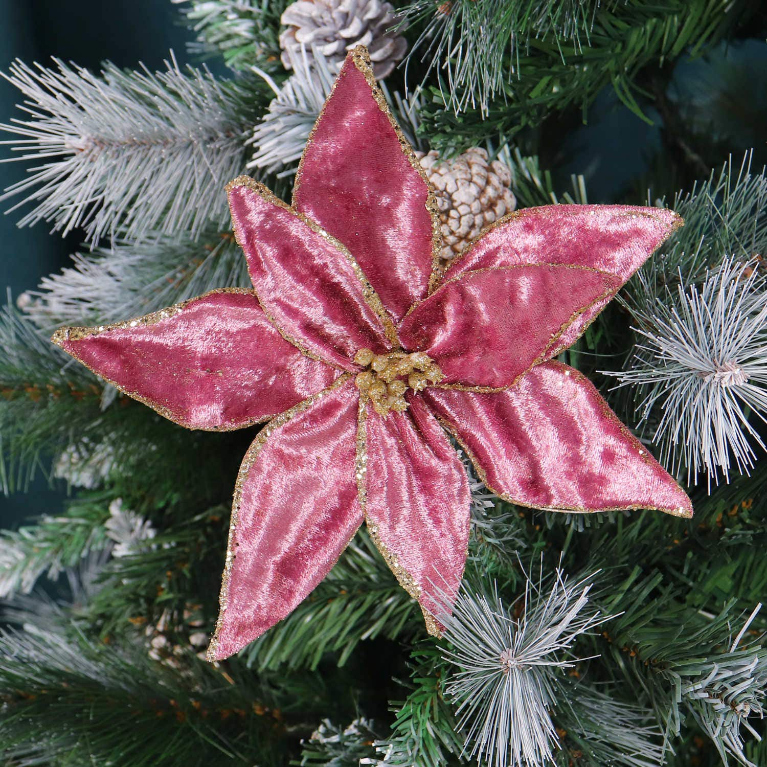 Decoratiune Craciun, tip floare, roz, 20 cm, 7040SW2057x
