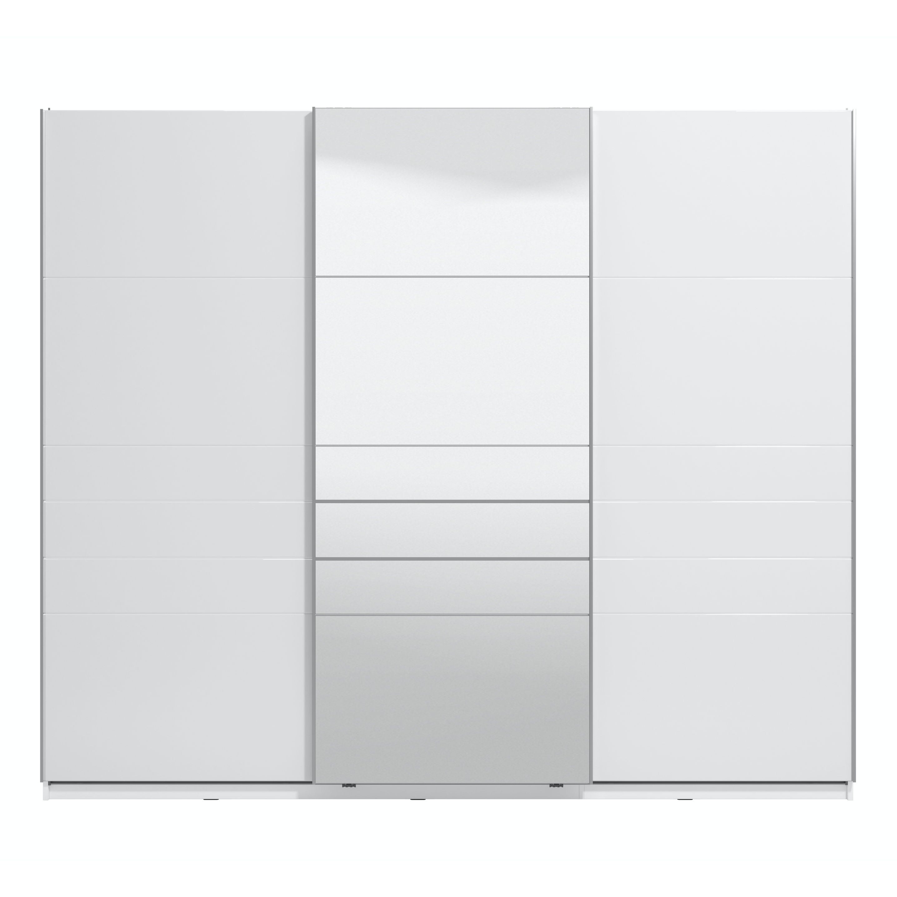 Dulap dormitor Mondego 270, alb mat + folie lucioasa alba, 3 usi glisante, cu oglinda, 262.5 x 65.5 x 224 cm, 9C