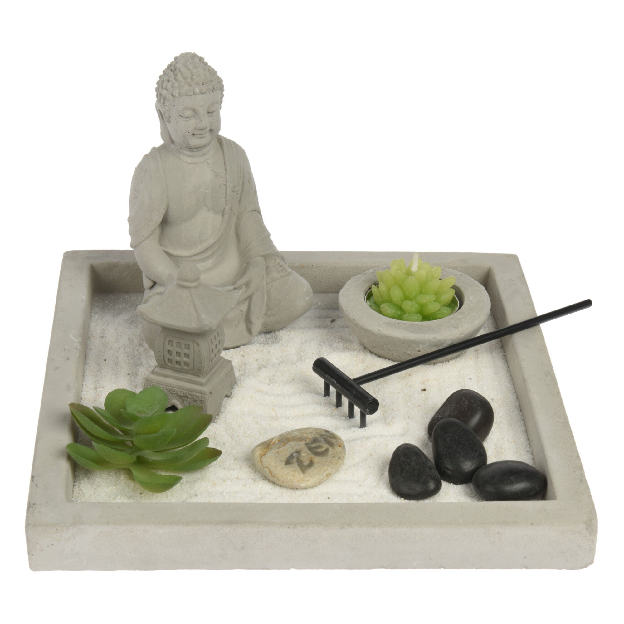 Gradina Zen cu Buddha, Koopman, model HZ1951040, patrata, 20 x 20 x 13.5 cm, set