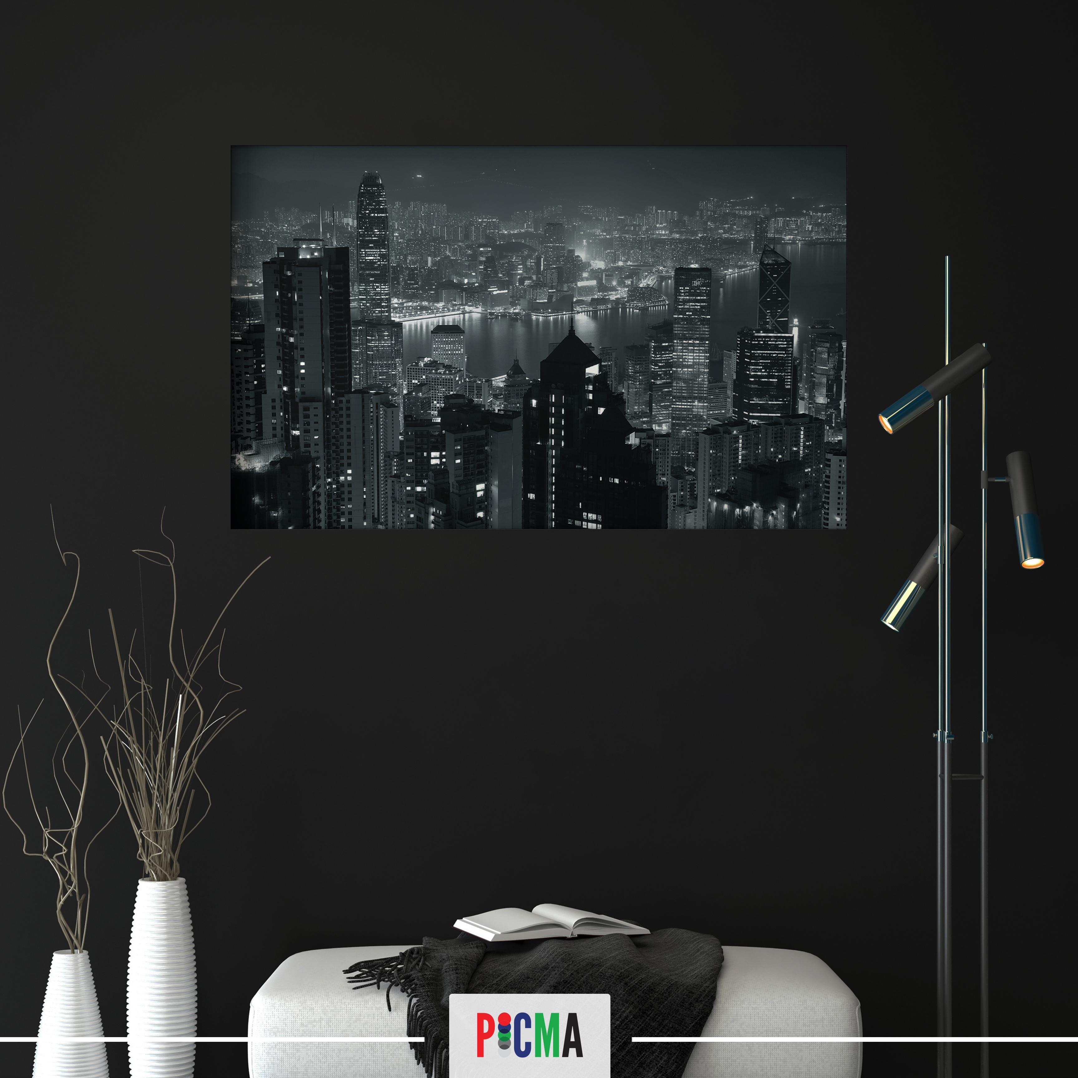 Tablou canvas Manhattan alb-negru, Picma, standard, panza + sasiu lemn, 40 x 60 cm