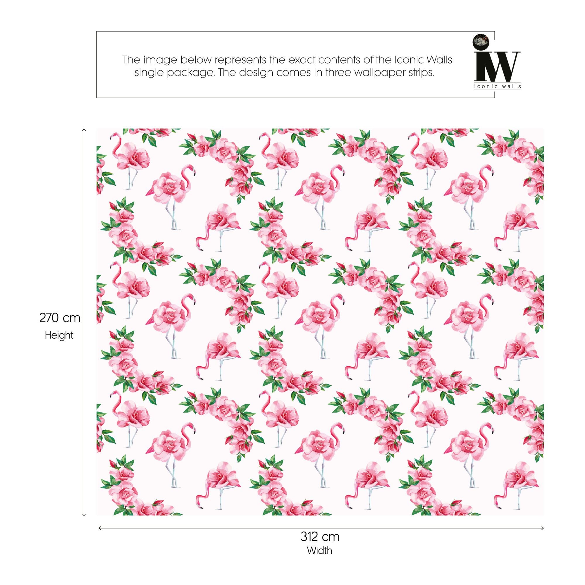Fototapet vlies, Iconic Walls Rose Flamingo ICWLP00081, 312 x 270 cm