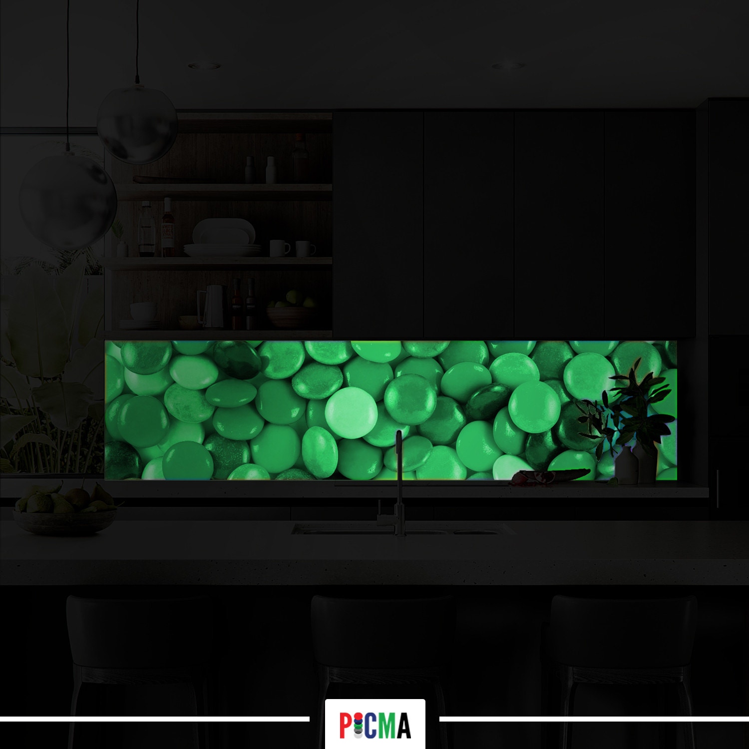 Panou decorativ bucatarie Splashback, compozit, luminescent, SPB 252, bomboane colorate, 2000 x 750 x 3 mm