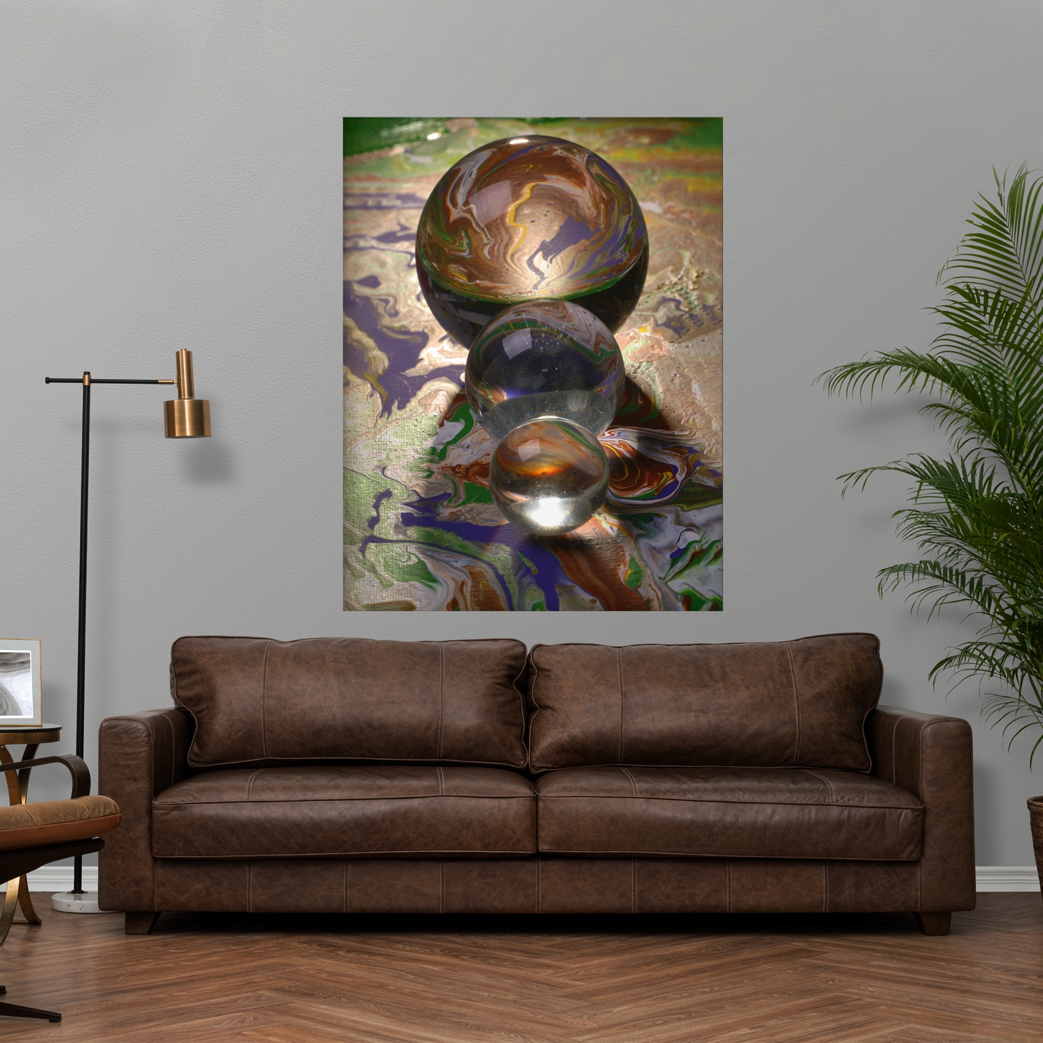 Tablou canvas luminos Bile de sticla, CLT0289, Picma, dualview, panza + sasiu lemn, 60 x 90 cm