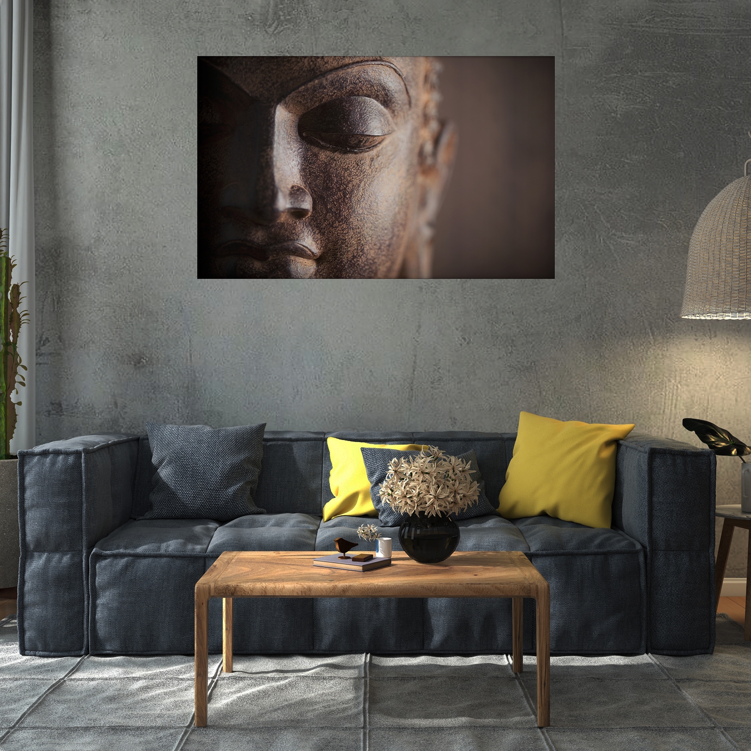 Tablou canvas luminos Statuie budista, CLT0298, Picma, dualview, panza + sasiu lemn, 80 x 120 cm