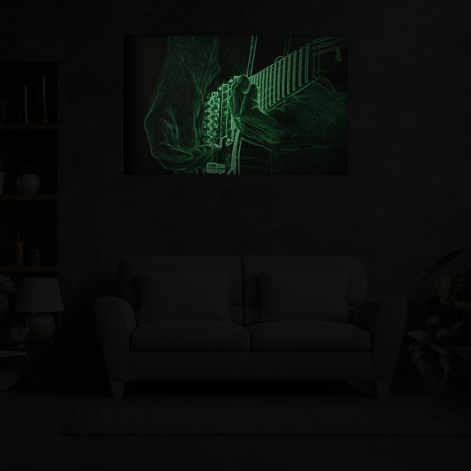 Tablou canvas luminos Chitara electronica, CLT0308, Picma, dualview, panza + sasiu lemn, 80 x 120 cm