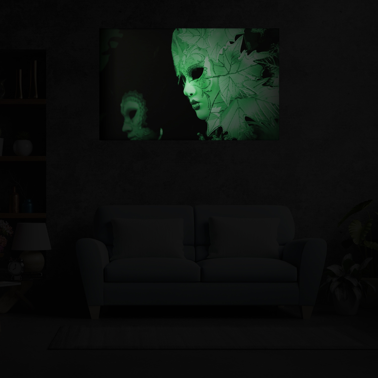 Tablou canvas luminos Masca venetiana, Picma, dualview, panza + sasiu lemn, 60 x 90 cm