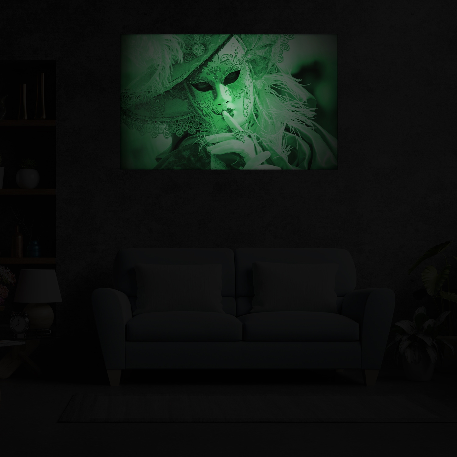 Tablou canvas luminos Masca venetiana 2, Picma, dualview, panza + sasiu lemn, 60 x 90 cm