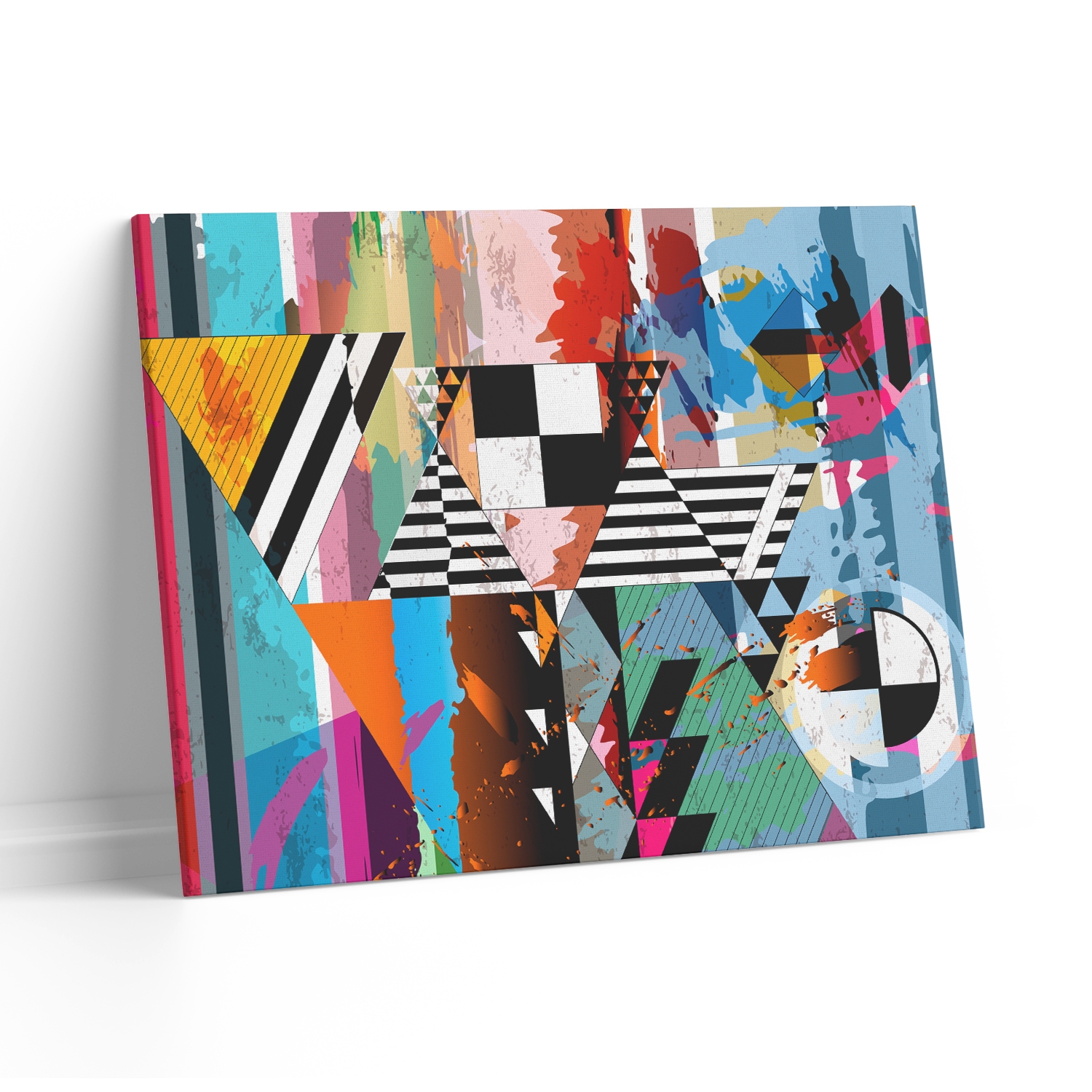 Tablou canvas luminos Triunghiuri in culori, Picma, dualview, panza + sasiu lemn, 80 x 120 cm
