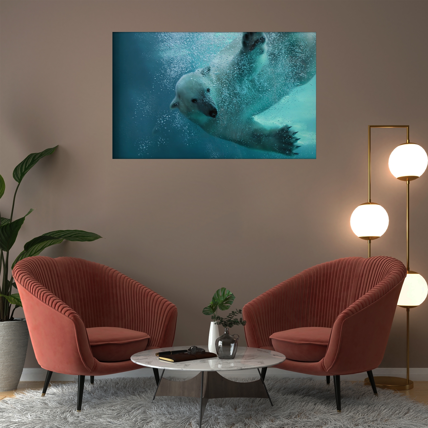 Tablou canvas Ursul polar in apa, Picma, standard, panza + sasiu lemn, 40 x 60 cm