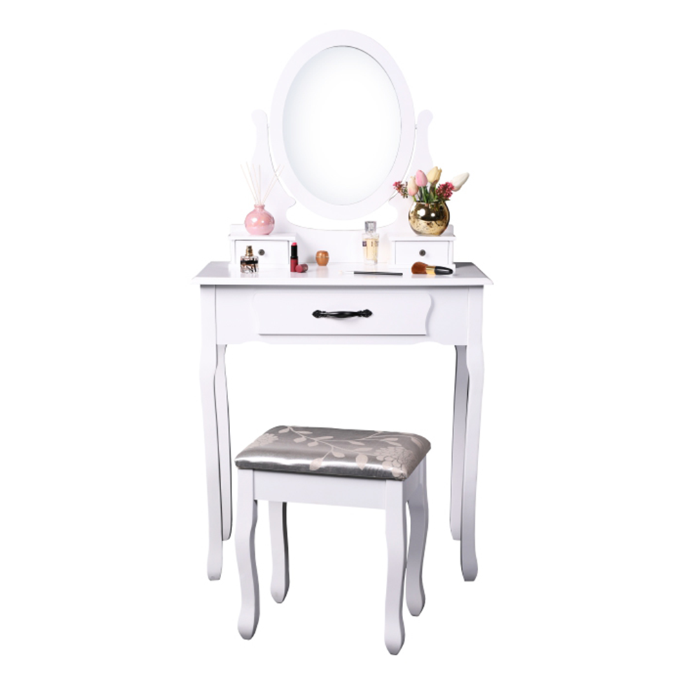 Masa de toaleta / machiaj + scaun Linet, cu sertare si oglinda, alba, 72 x 40 x 136 cm, 1C