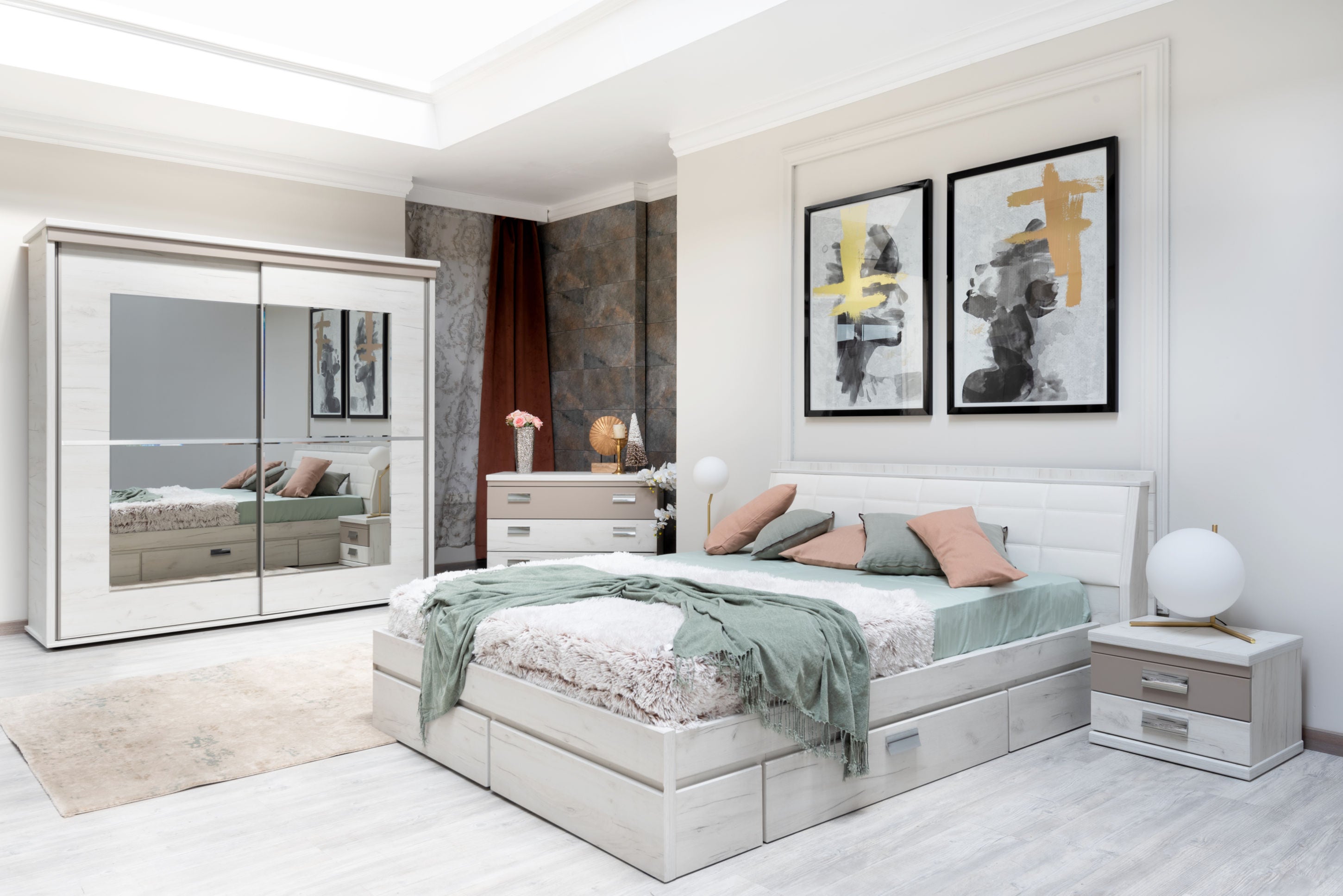 Comoda dormitor Pallas P3, cu 3 sertare, alb craft + bazalt mat, 114 x 44 x 78 cm, 5C