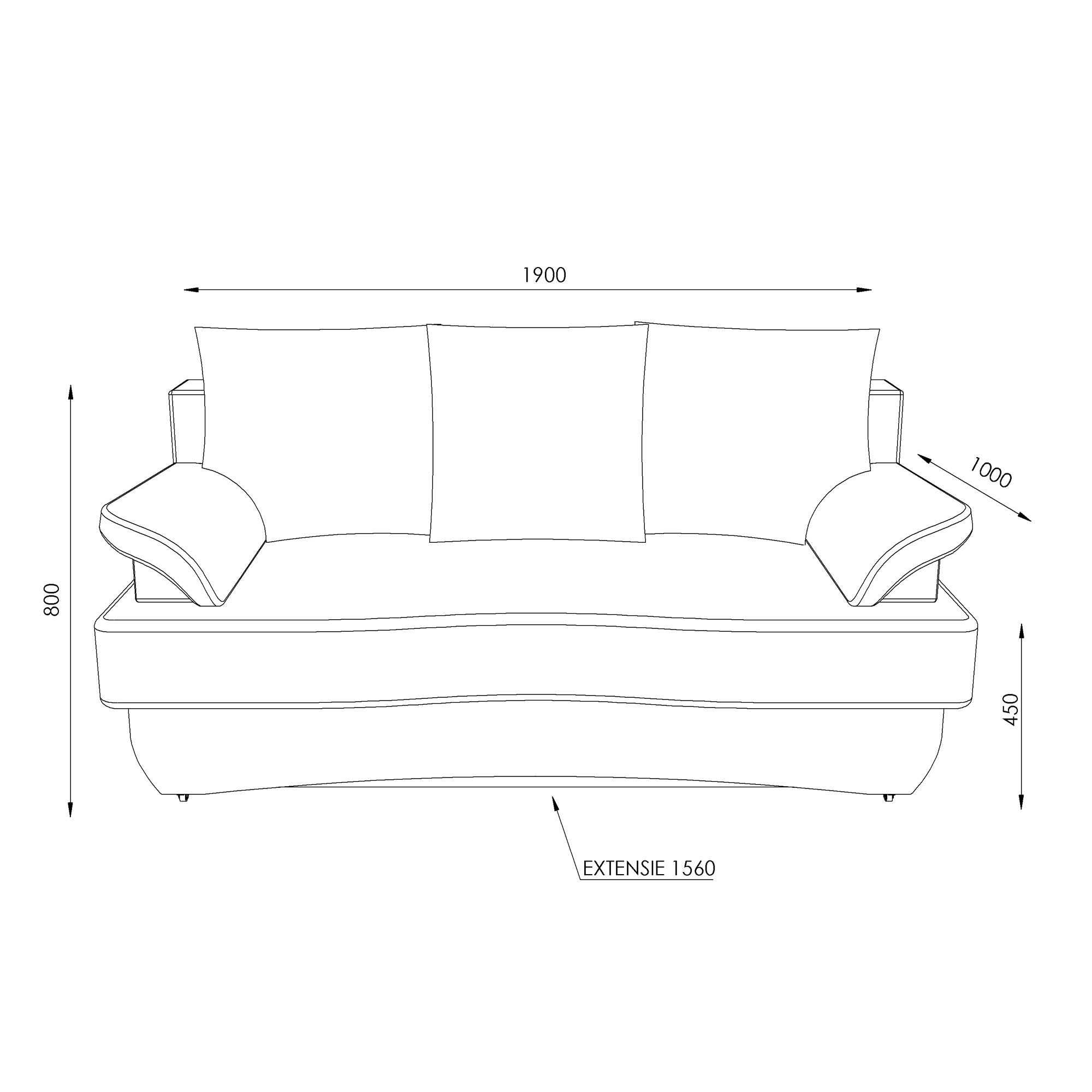 Canapea extensibila 3 locuri Alex, cu lada, crem, 190 x 95 x 80 cm, 2C