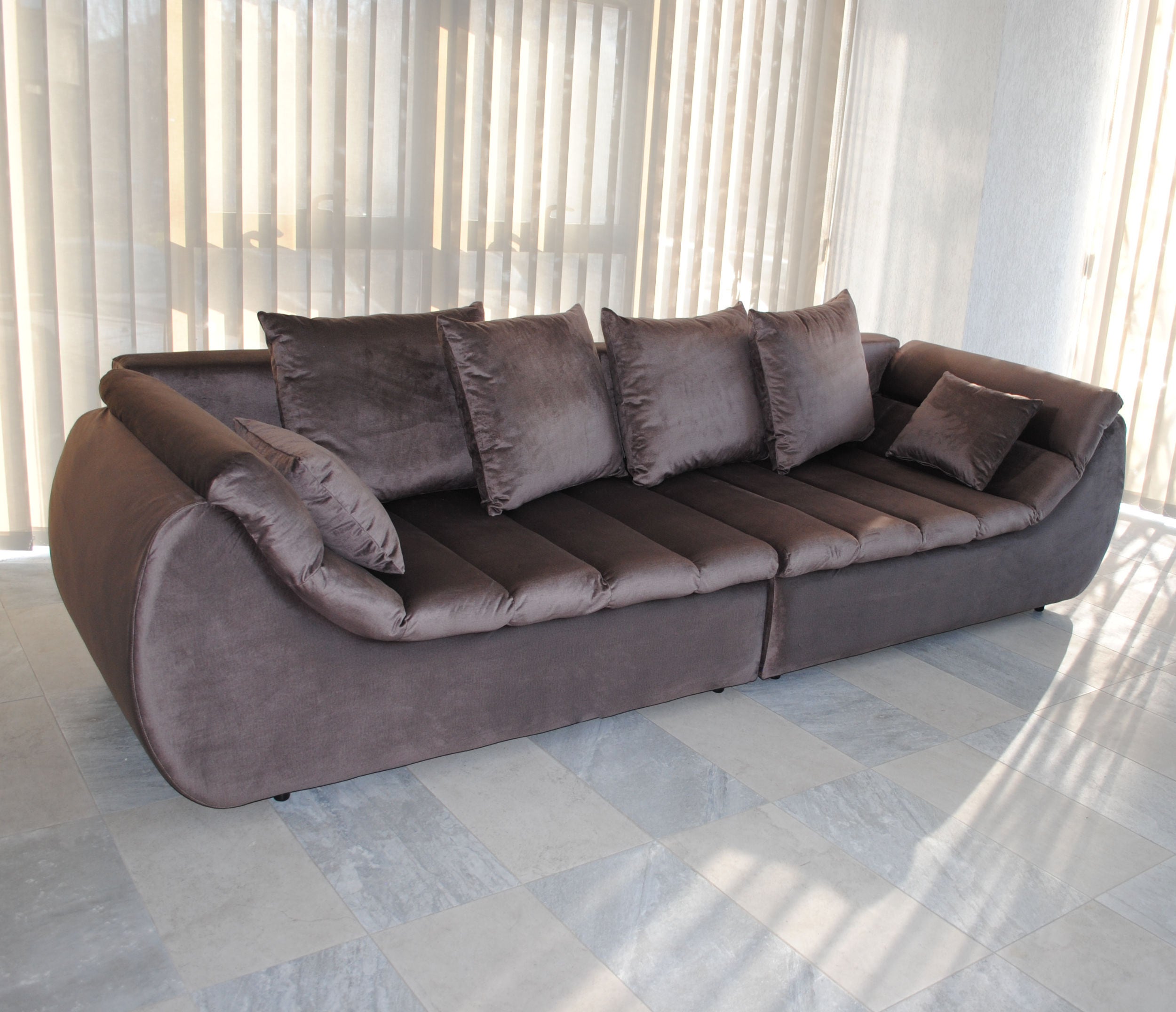 Canapea extensibila 4 locuri Party, cu lada, maro coffee, 300 x 105 x 75 cm, 4C