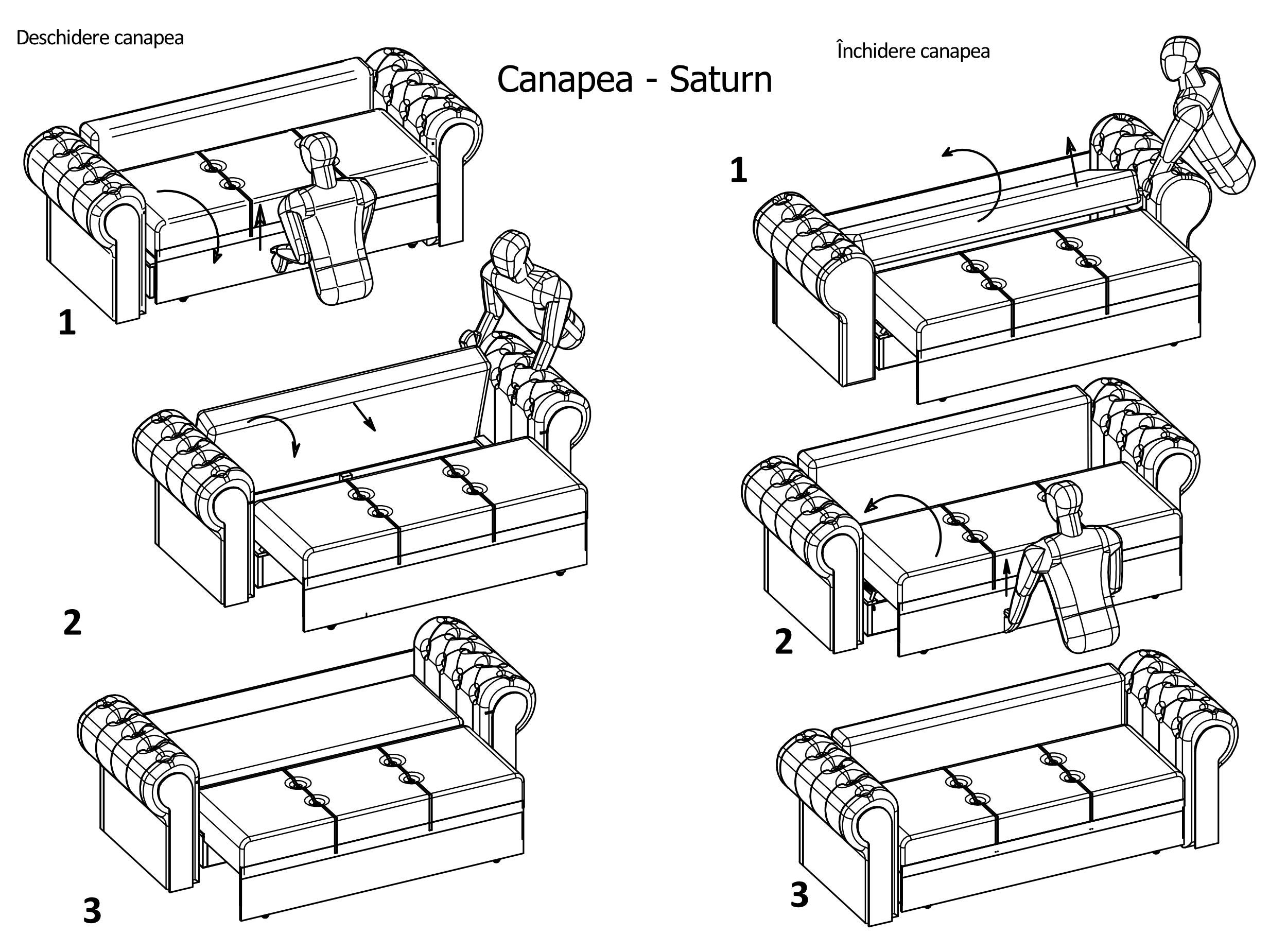Canapea extensibila 3 locuri Saturn, cu lada, gri, 245 x 105 x 75 cm, 3C