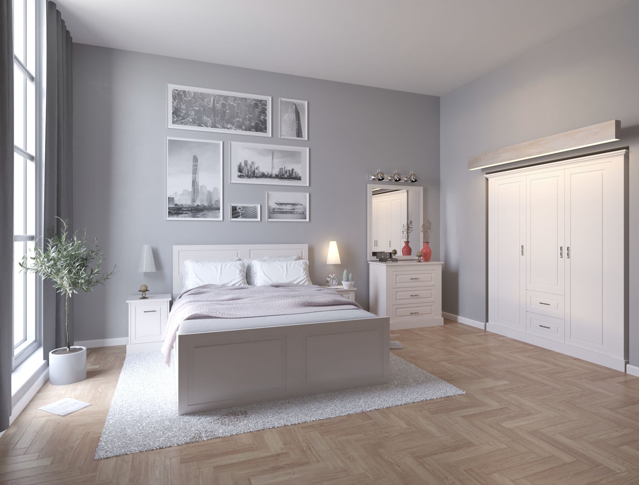 Pat dormitor Roma matrimonial, cu sertar, alb mat, 180 x 200 cm, 3C